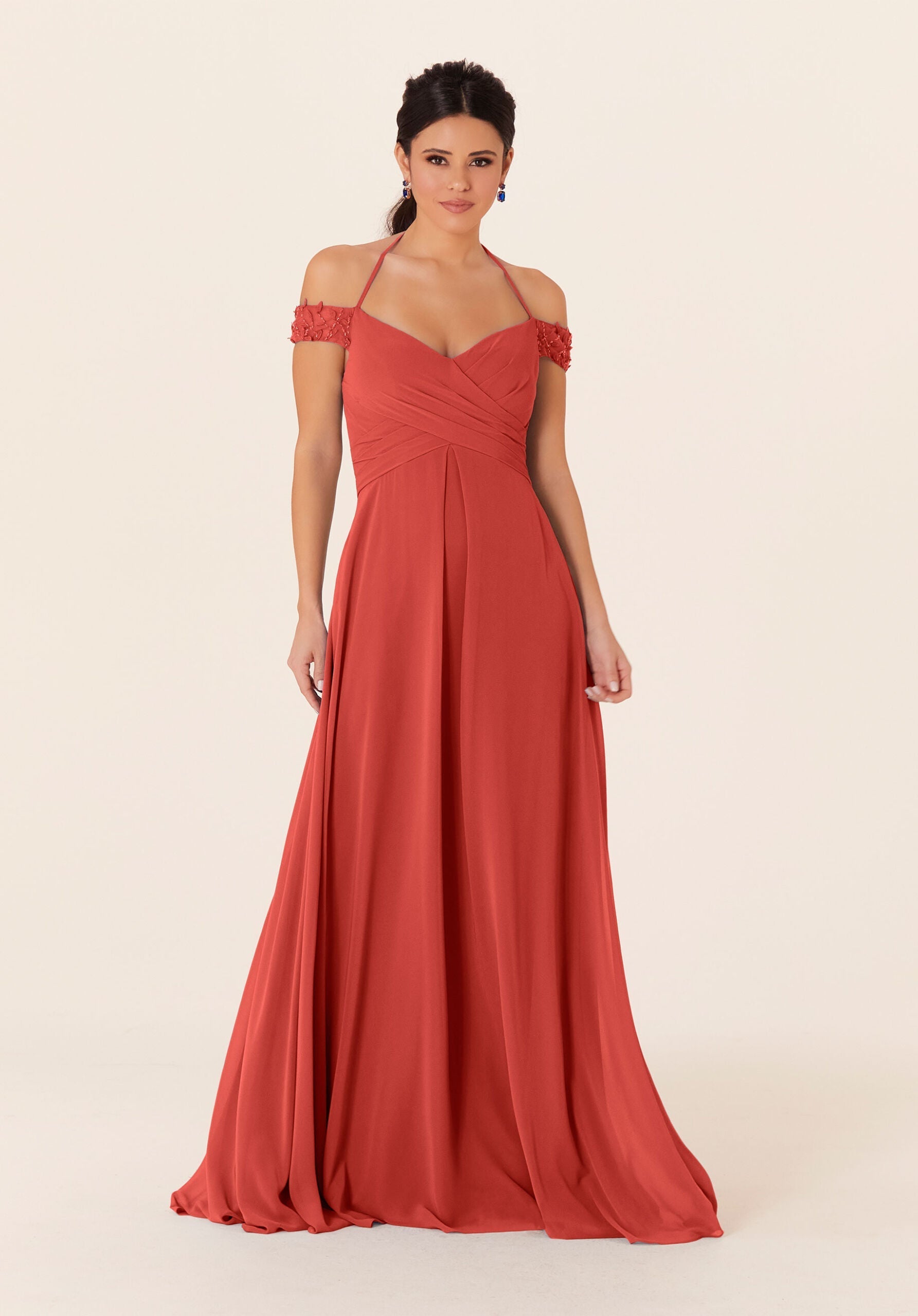 Formal Dresses A Line Long Evening Formal Pleated Dress MGNY Madeline Gardner New York 21833 Cinnamon