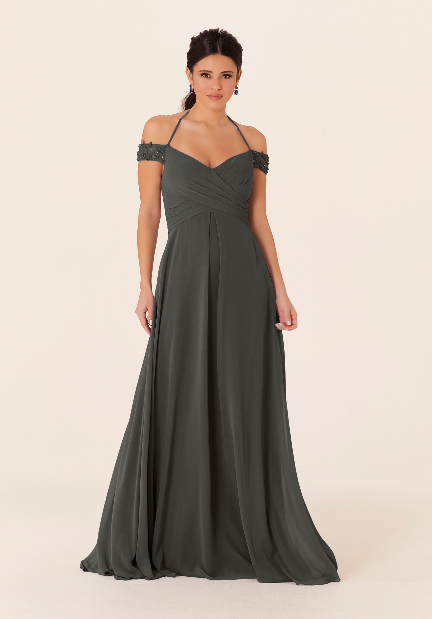 Formal Dresses Formal Long A Line Dress MGNY Madeline Gardner New York 21833 Charcoal