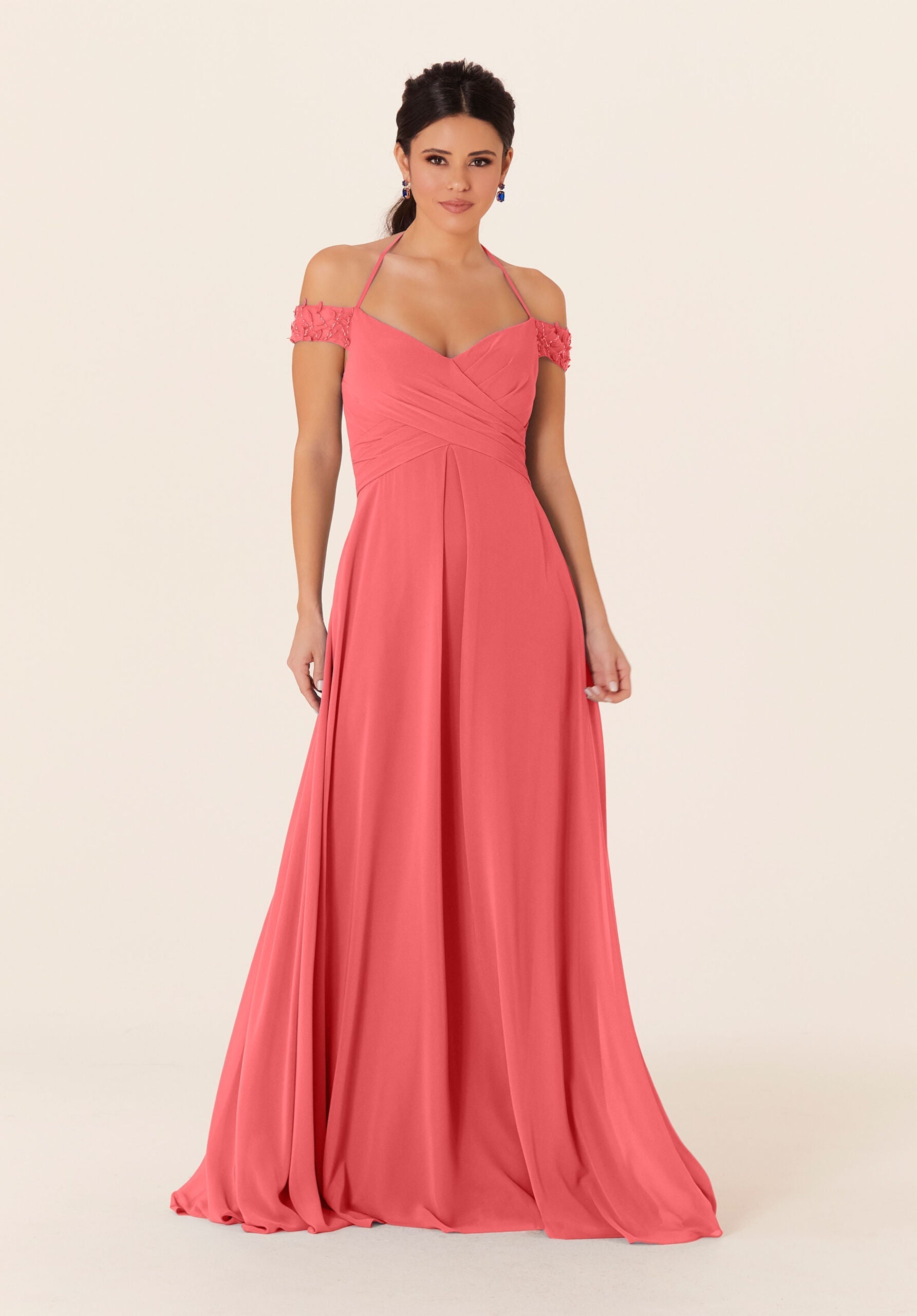 Formal Dresses Formal A Line Long Pleated Evening Dress MGNY Madeline Gardner New York 21833 Cantaloupe