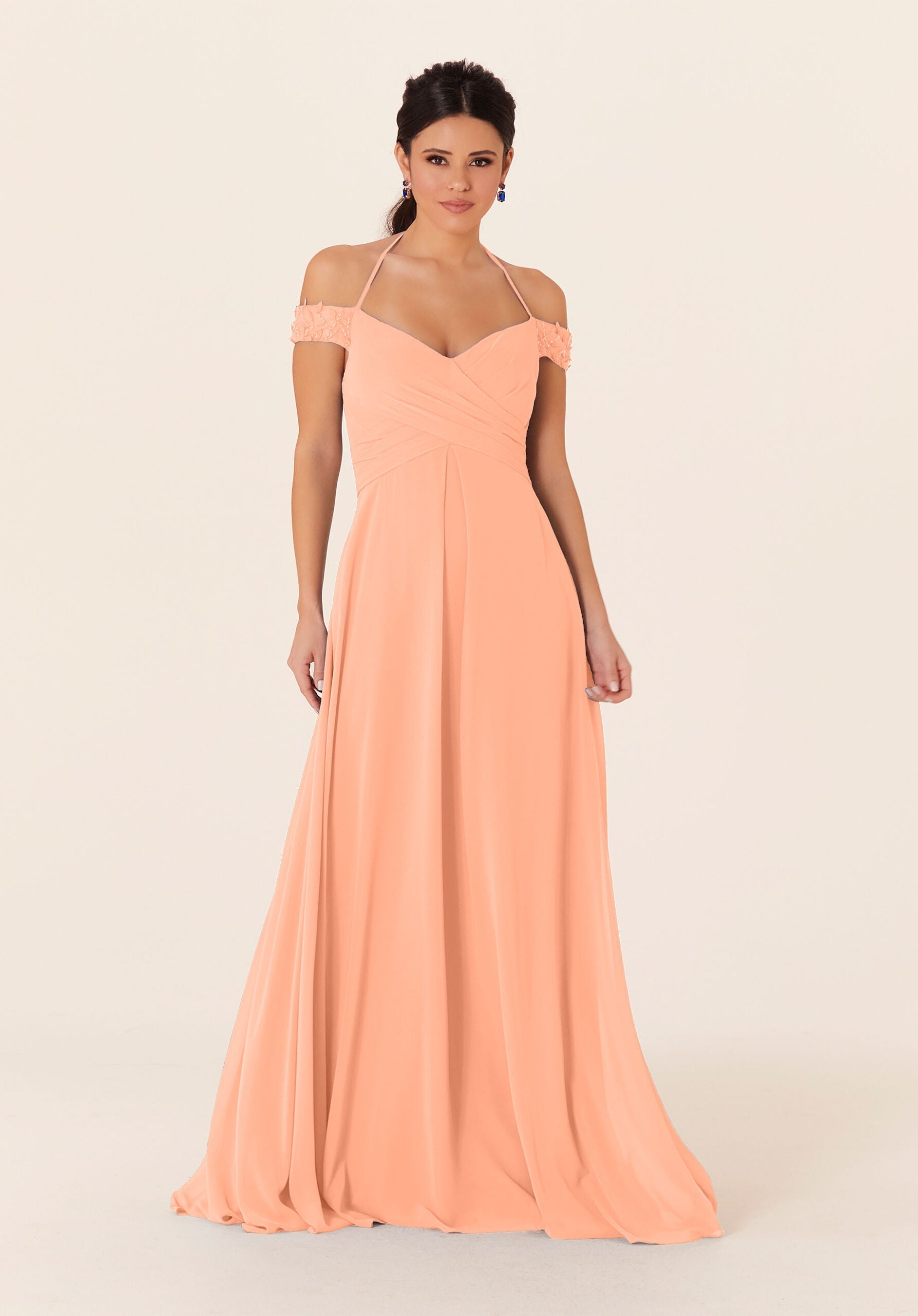 Formal Dresses Formal A Line Long Pleated Evening Dress MGNY Madeline Gardner New York 21833 Peach