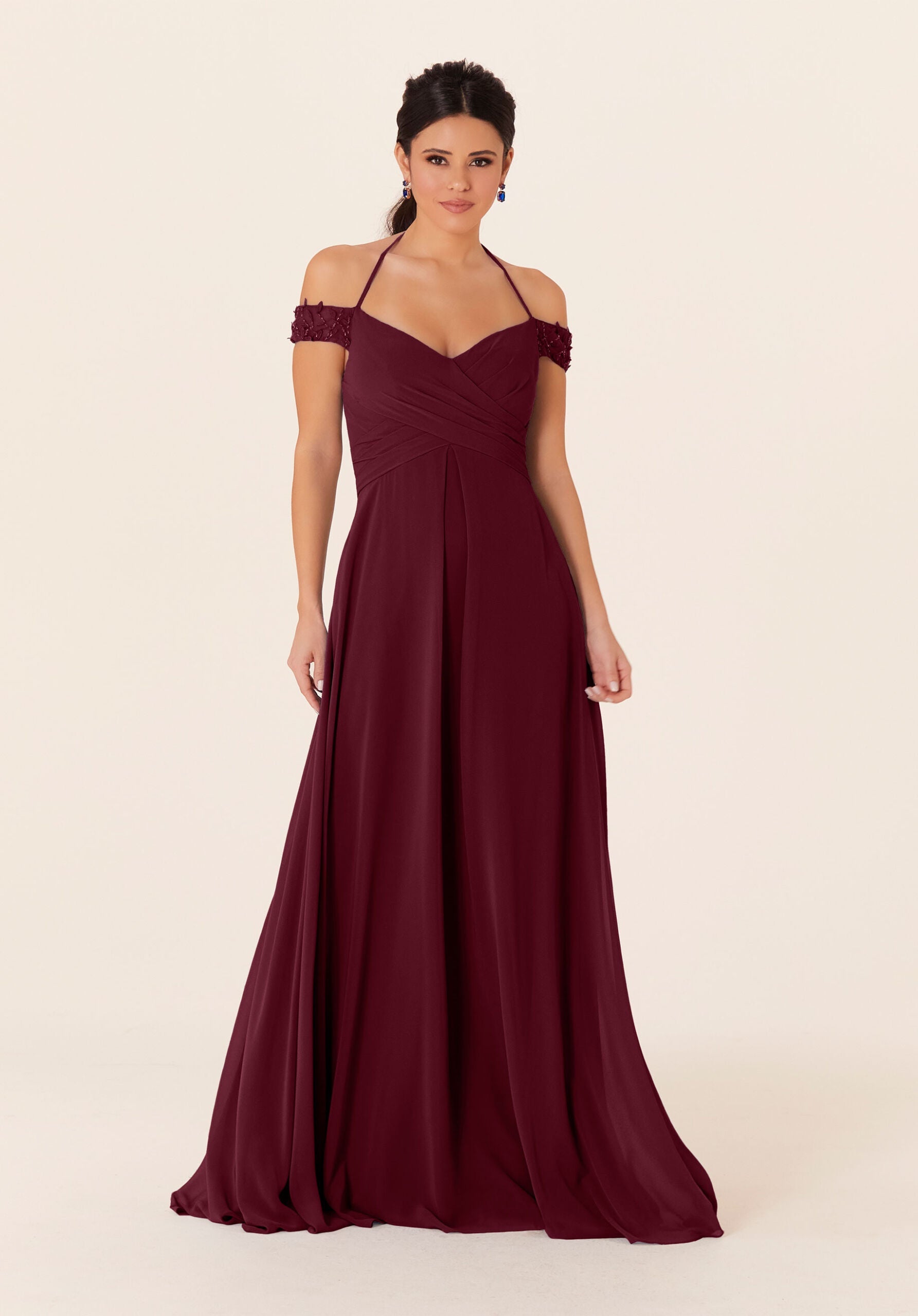 Formal Dresses Long Pleated A Line Evening Formal Dress MGNY Madeline Gardner New York 21833 Bordeaux