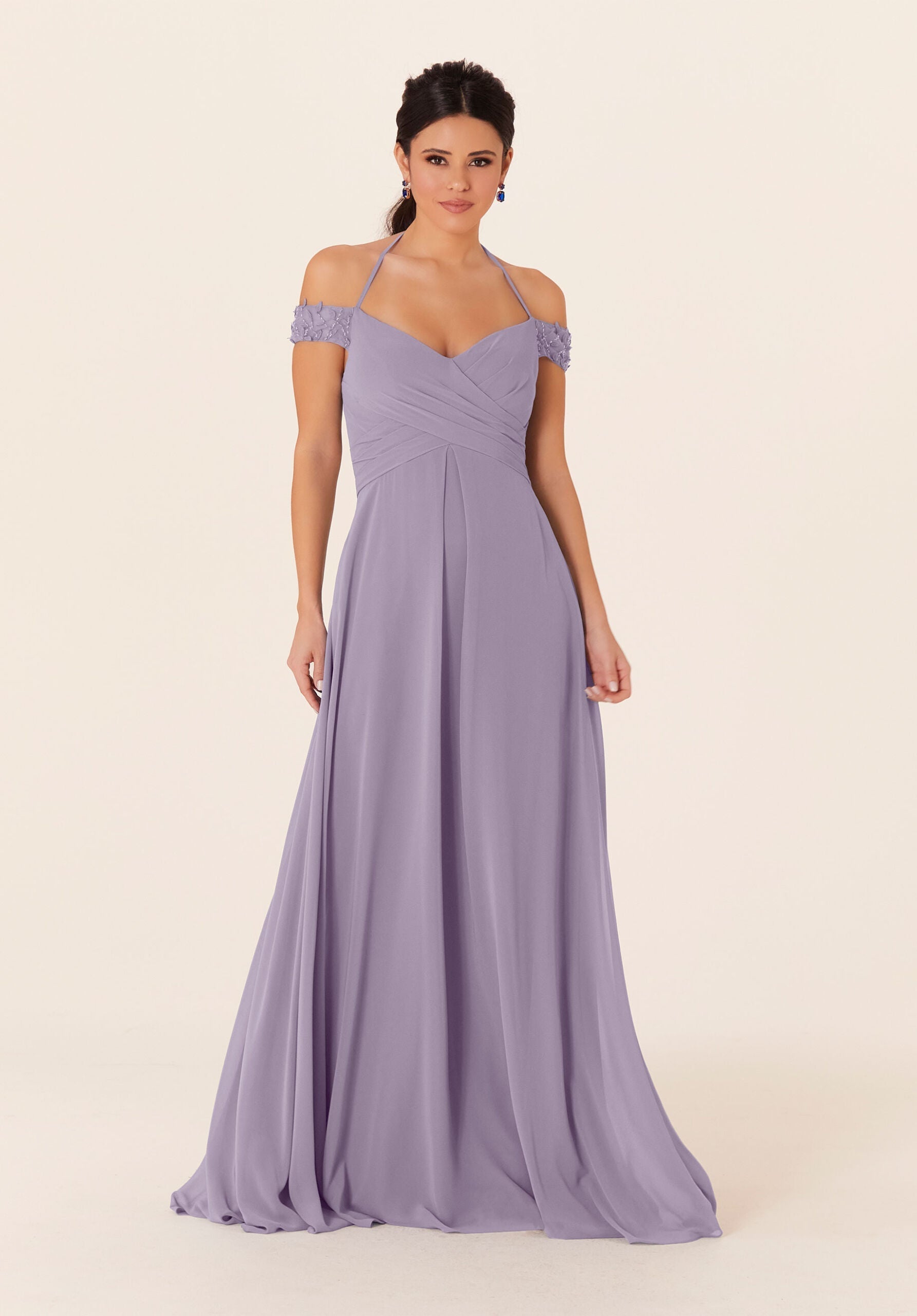 Formal Dresses A Line Long Evening Formal Pleated Dress MGNY Madeline Gardner New York 21833 Violet