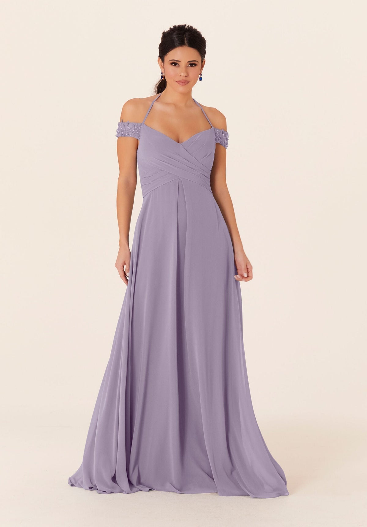 Formal Dresses A Line Long Evening Formal Pleated Dress MGNY Madeline Gardner New York 21833 Violet