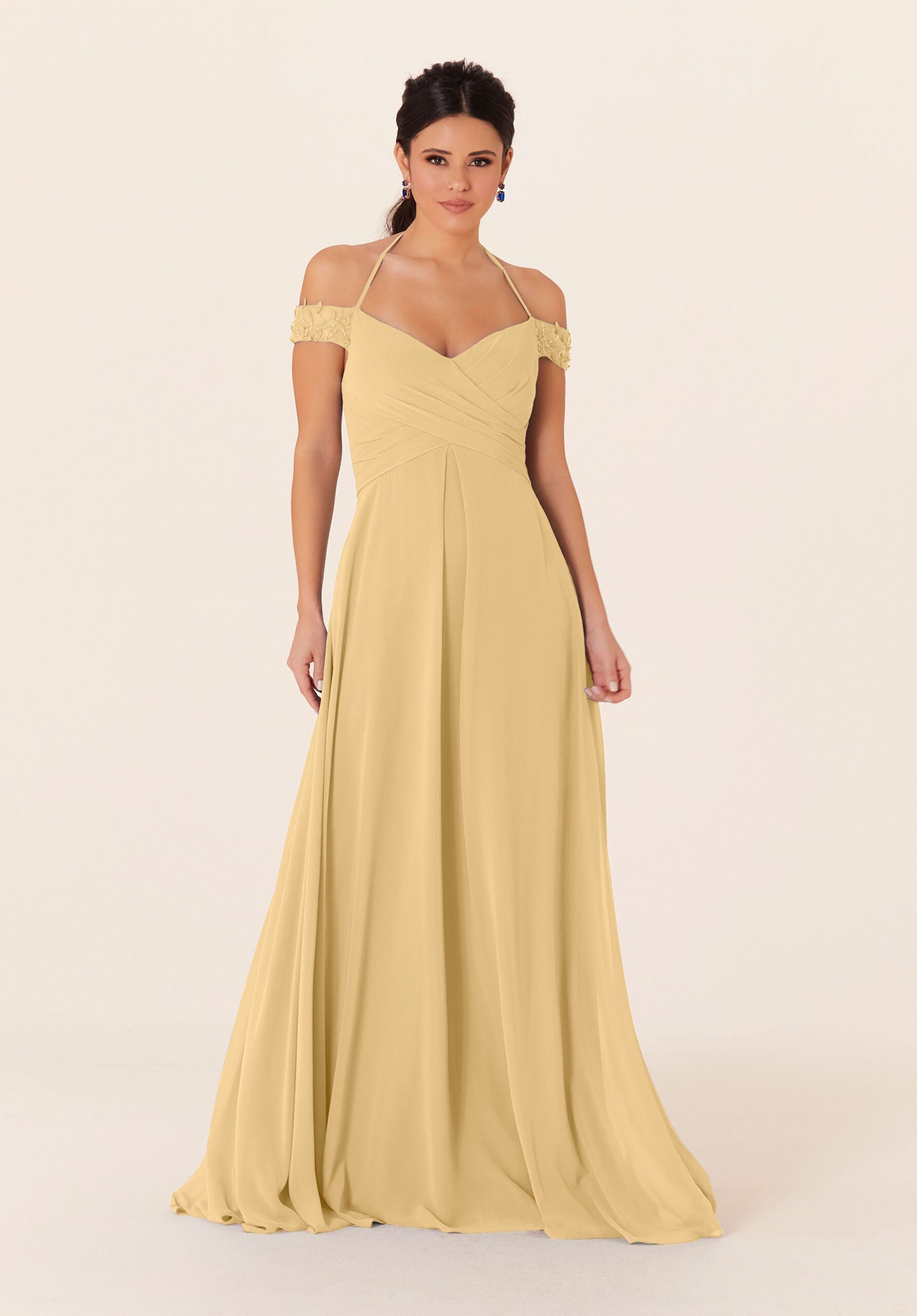 Formal Dresses Long Formal A Line Lace Dress MGNY Madeline Gardner New York 21833 Buttercup