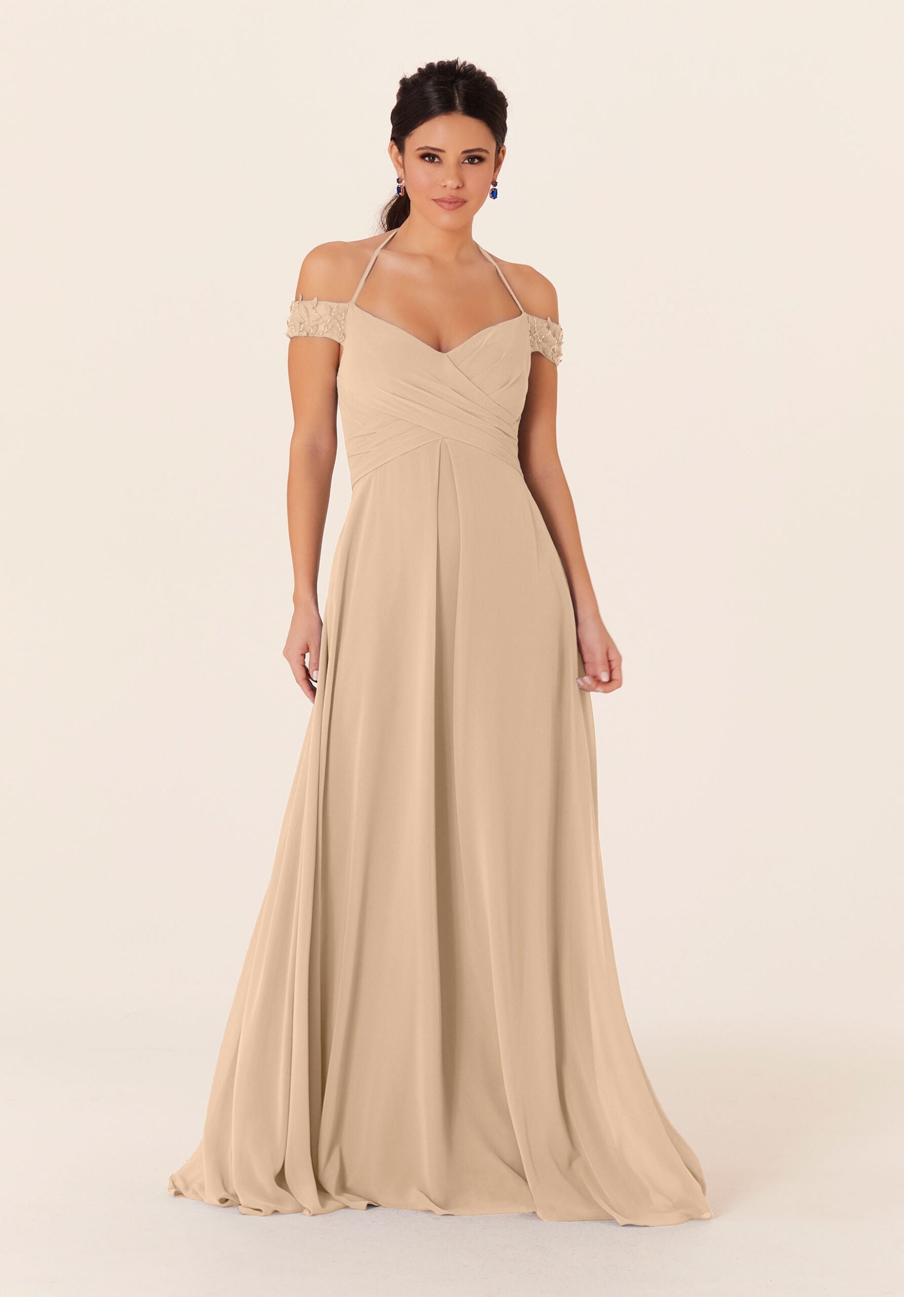 Formal Dresses Long Formal A Line Lace Dress MGNY Madeline Gardner New York 21833 Champagne