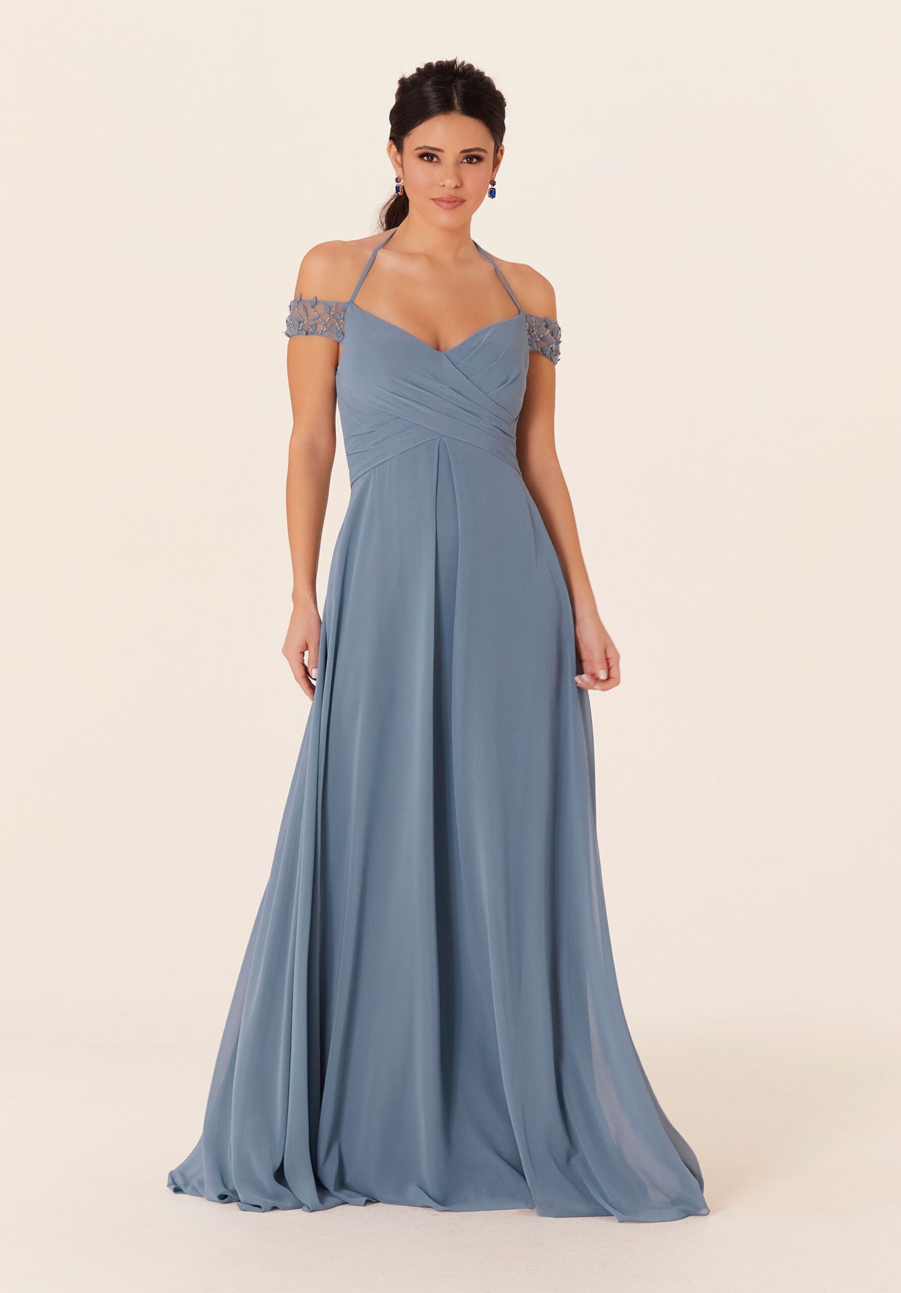Formal Dresses Long Pleated A Line Evening Formal Dress MGNY Madeline Gardner New York 21833 Slate