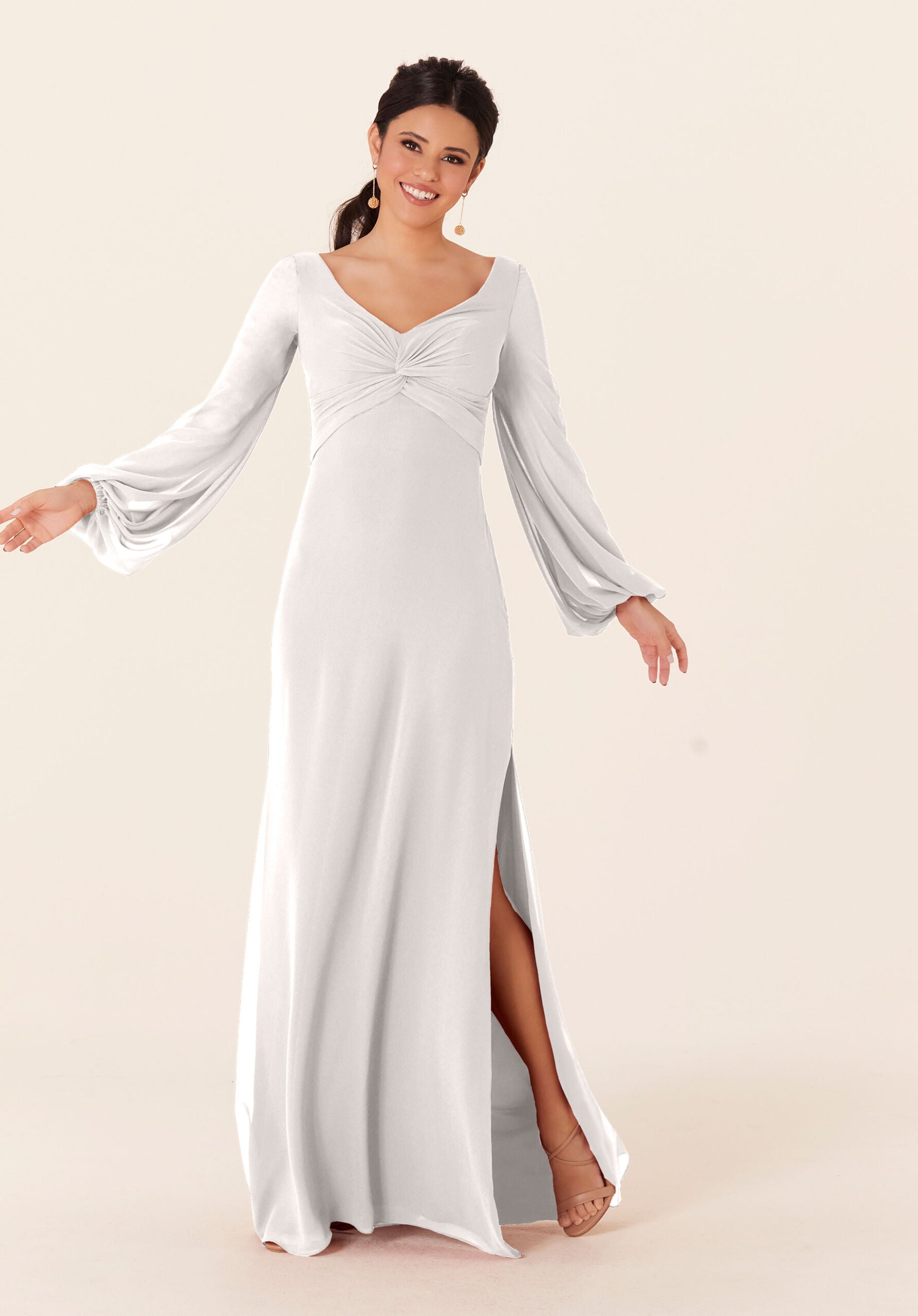 Mother of the Bride Dresses Long Sleeve Slit Formal Dress MGNY Madeline Gardner New York 21837 Silver
