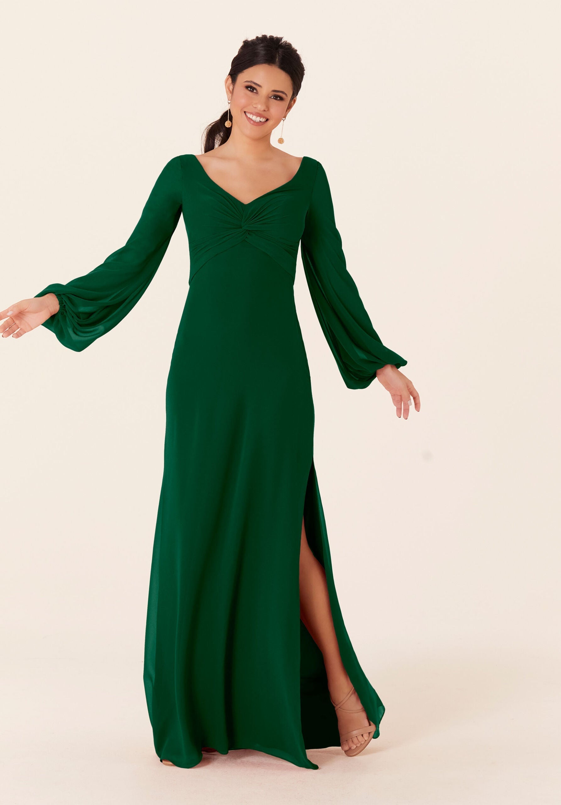 Long Sleeve Slit Formal Dress MGNY Madeline Gardner New York 21837