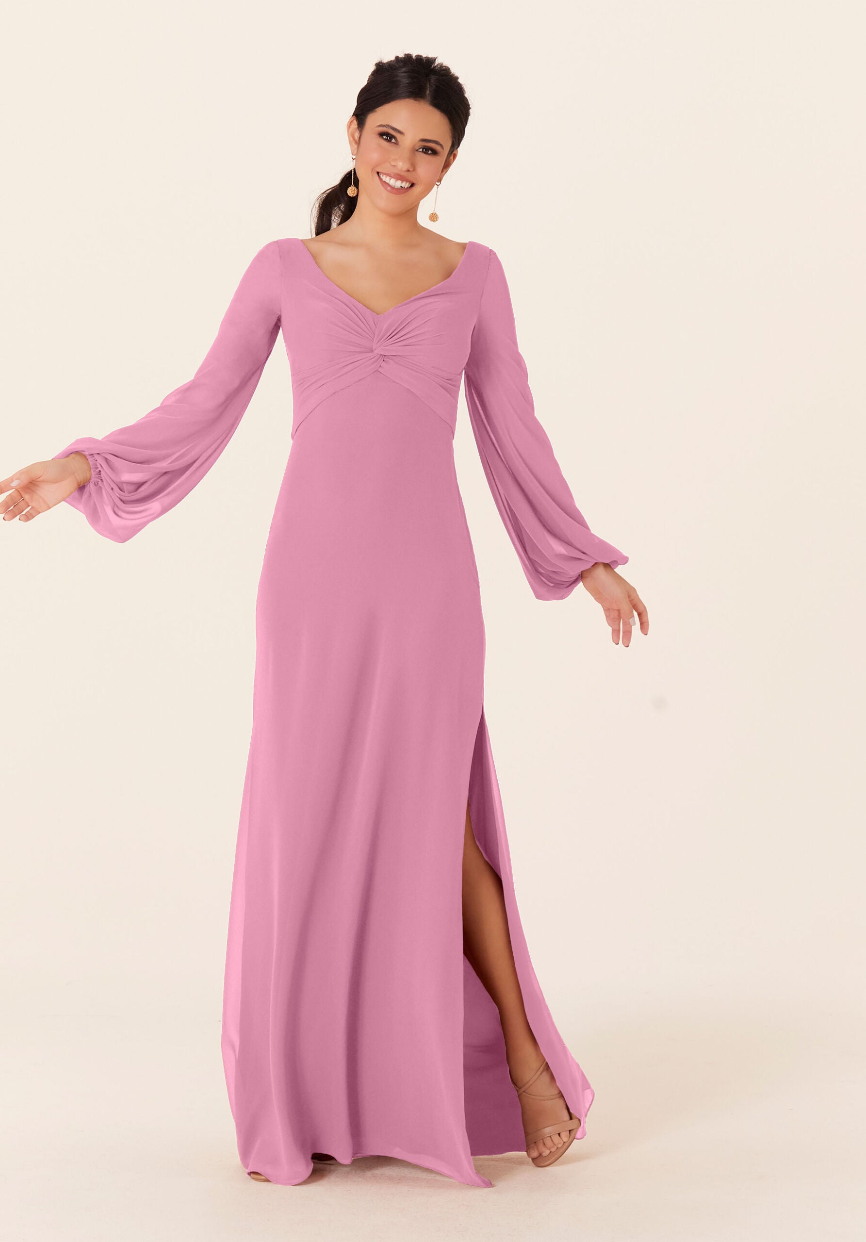 Mother of the Bride Dresses Formal Long Sleeve Slit Dress MGNY Madeline Gardner New York 21837 Peony