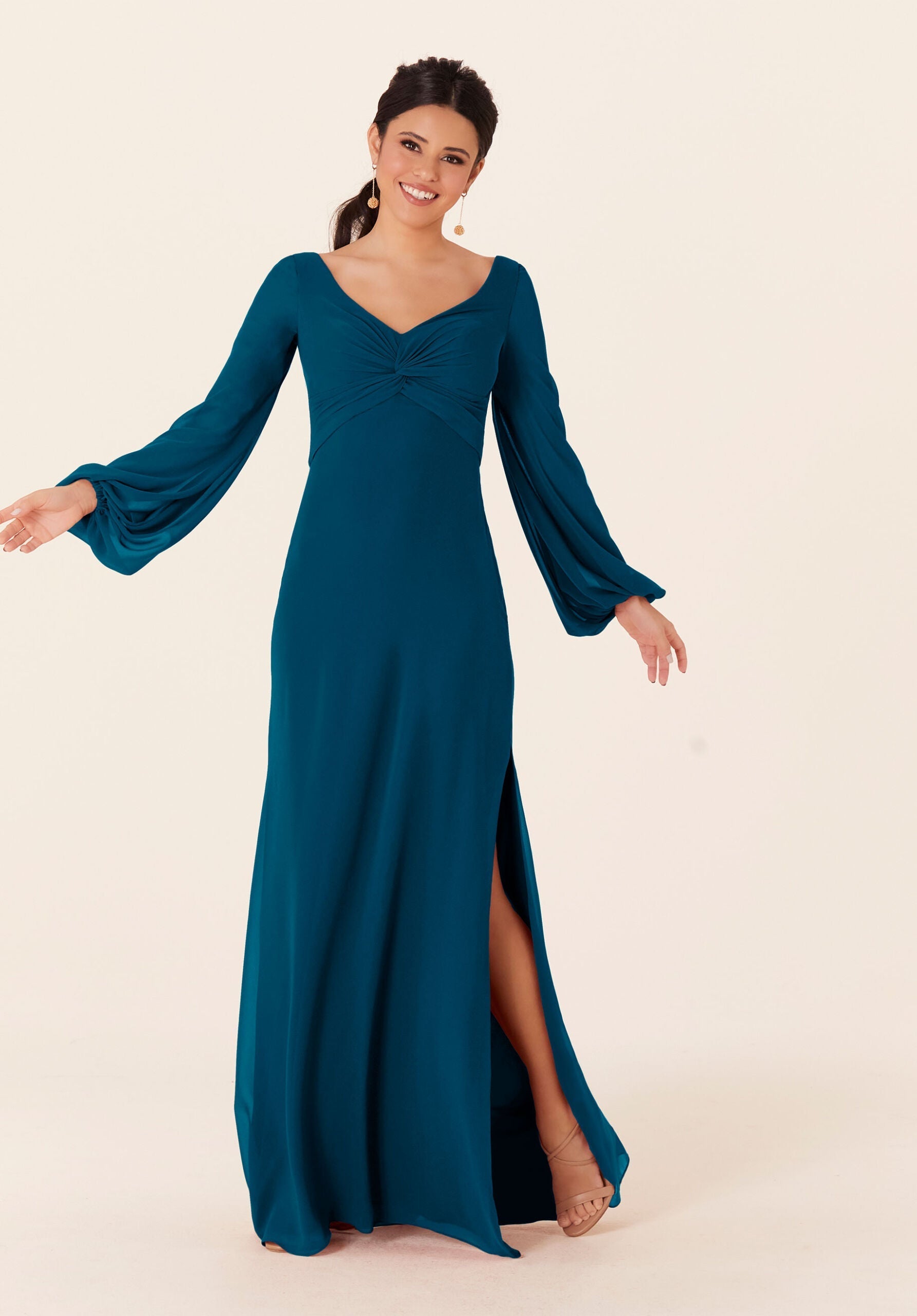 Long Sleeve Slit Formal Dress MGNY Madeline Gardner New York 21837