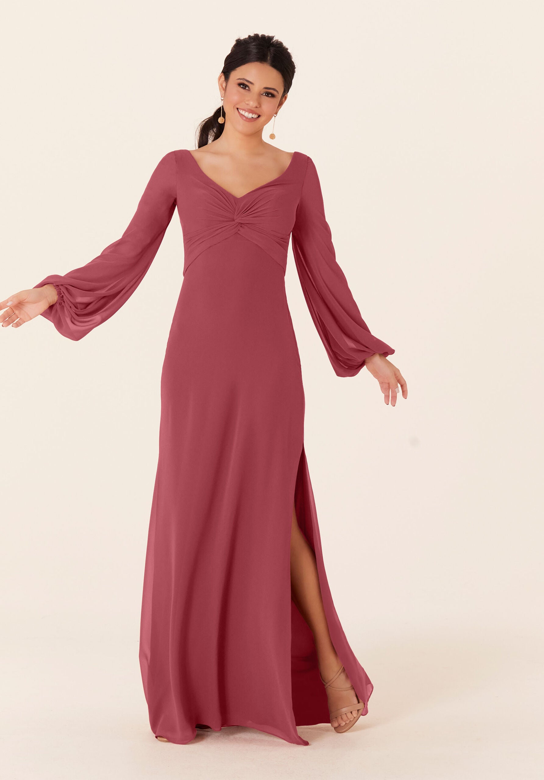 Mother of the Bride Dresses Formal Long Sleeve Slit Dress MGNY Madeline Gardner New York 21837 Rosewood
