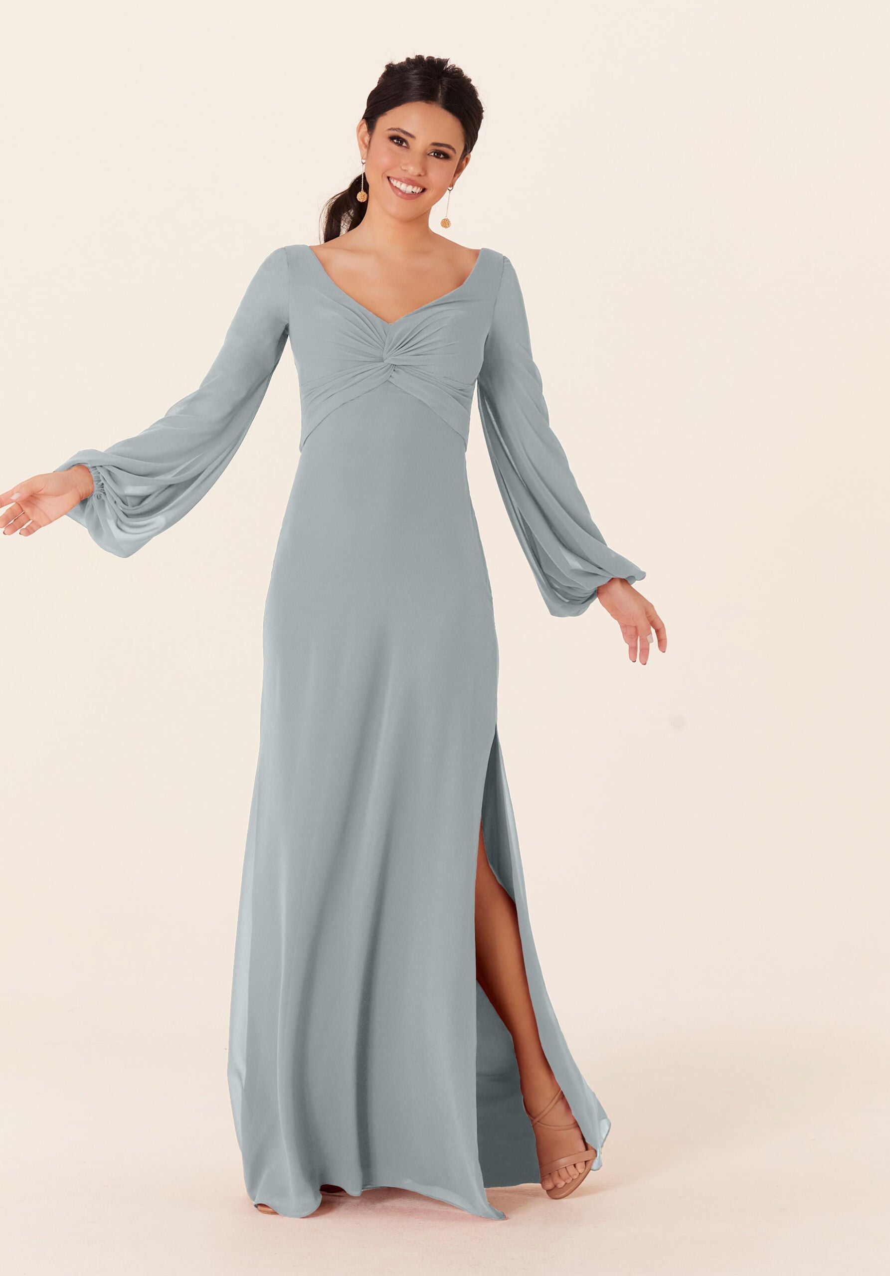 Mother of the Bride Dresses Long Sleeve Slit Formal Dress MGNY Madeline Gardner New York 21837 Dove
