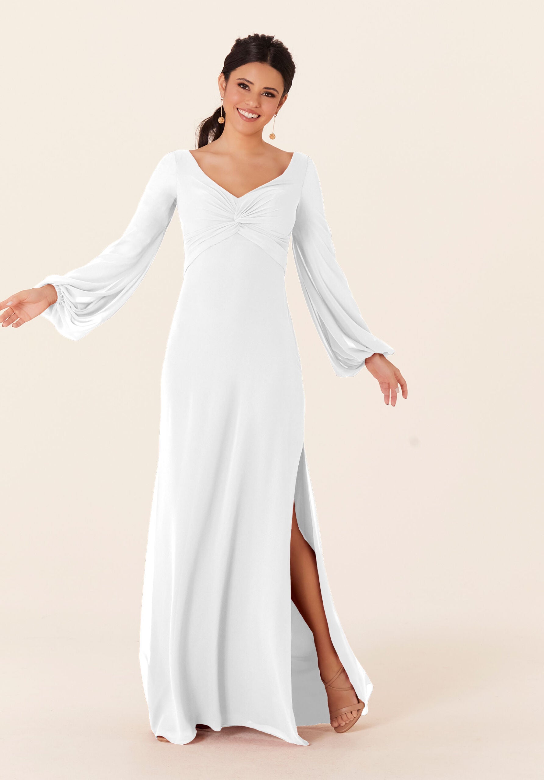 Wedding Dresses Long Sleeve Slit Wedding Dress MGNY Madeline Gardner New York 21837 White