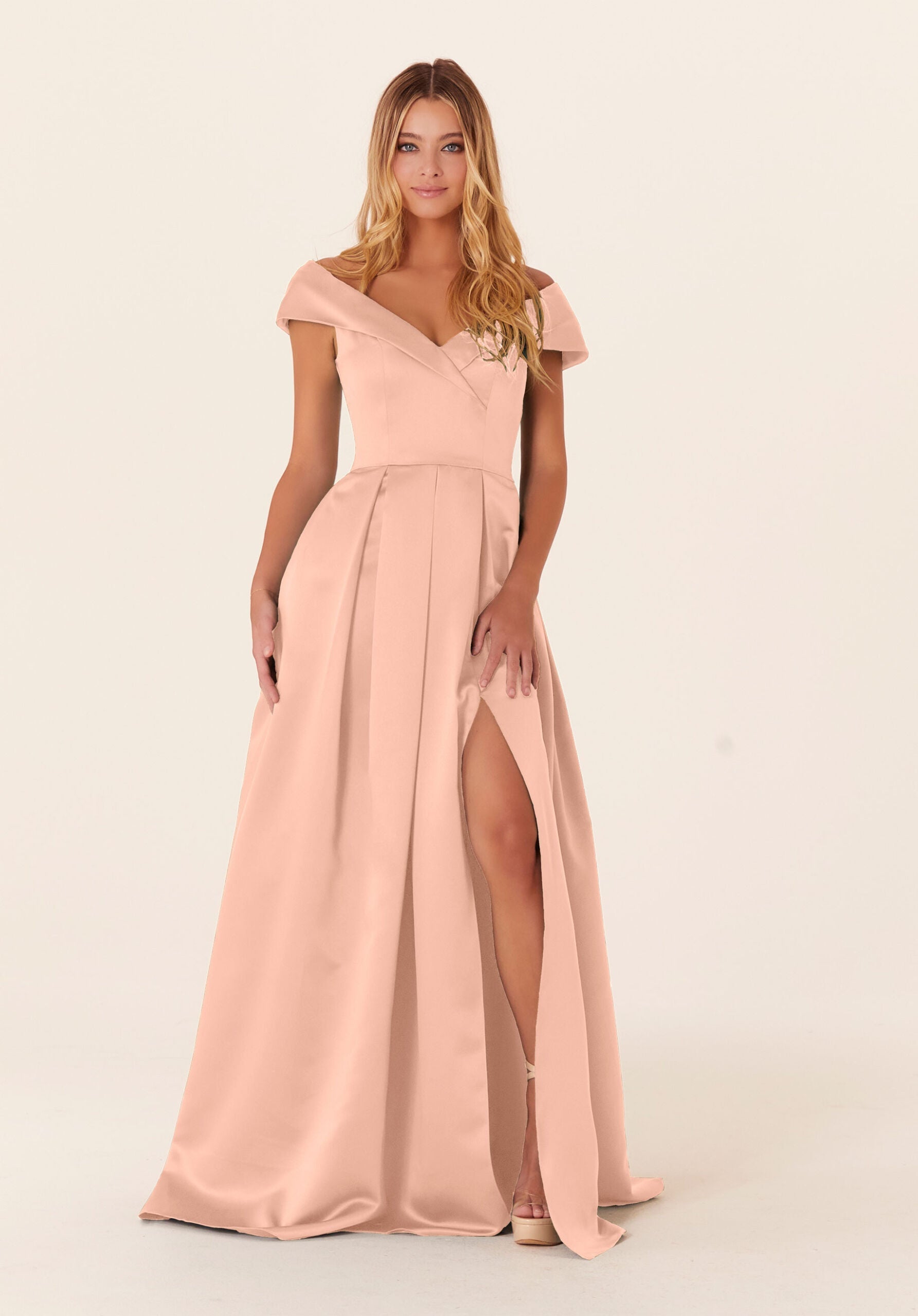 Formal Dresses Long Formal A Line Pleated Dress MGNY Madeline Gardner New York 21838 Blush