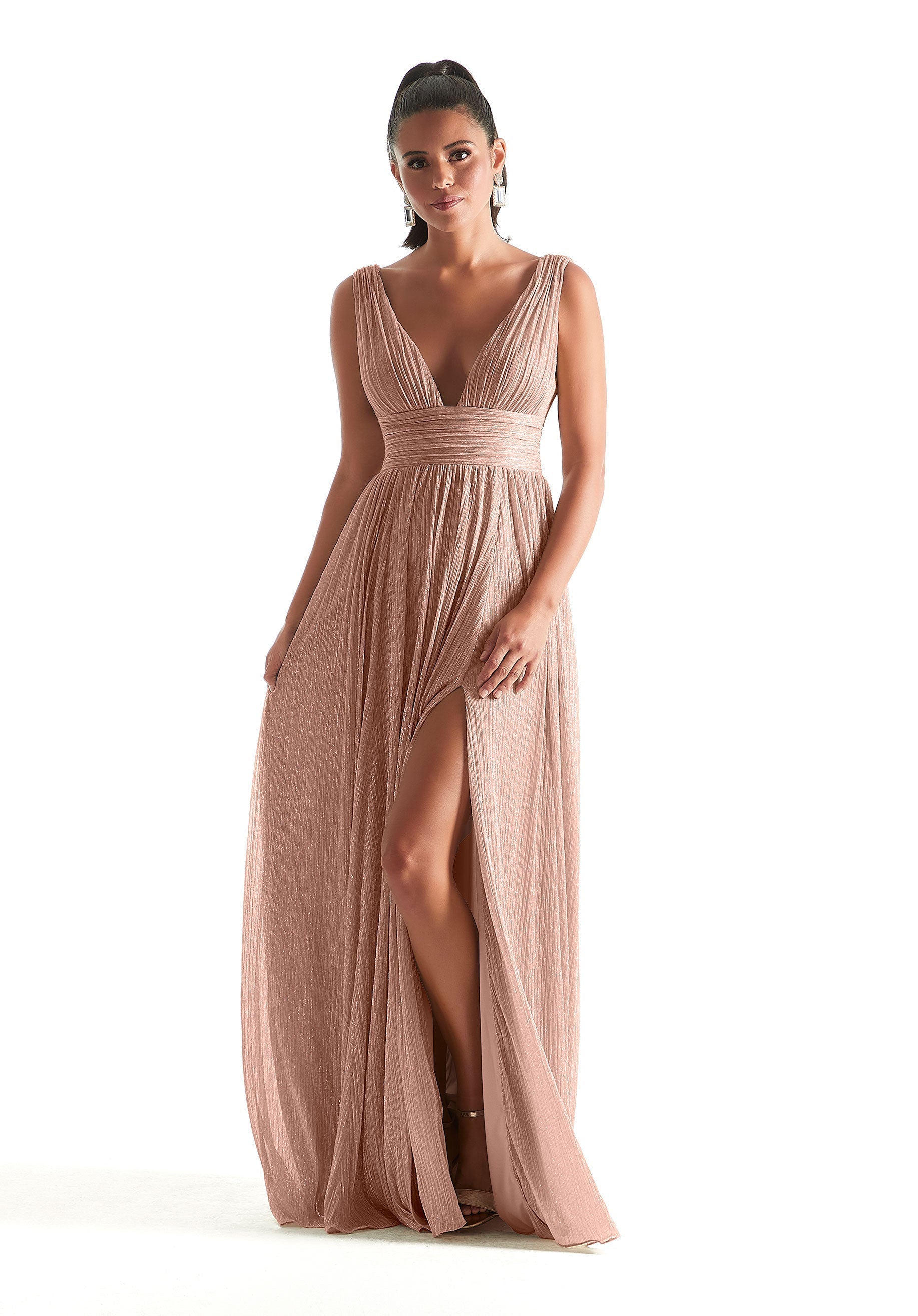 Prom Dresses Pleated A Line Long Formal Prom Dress Rose Gold