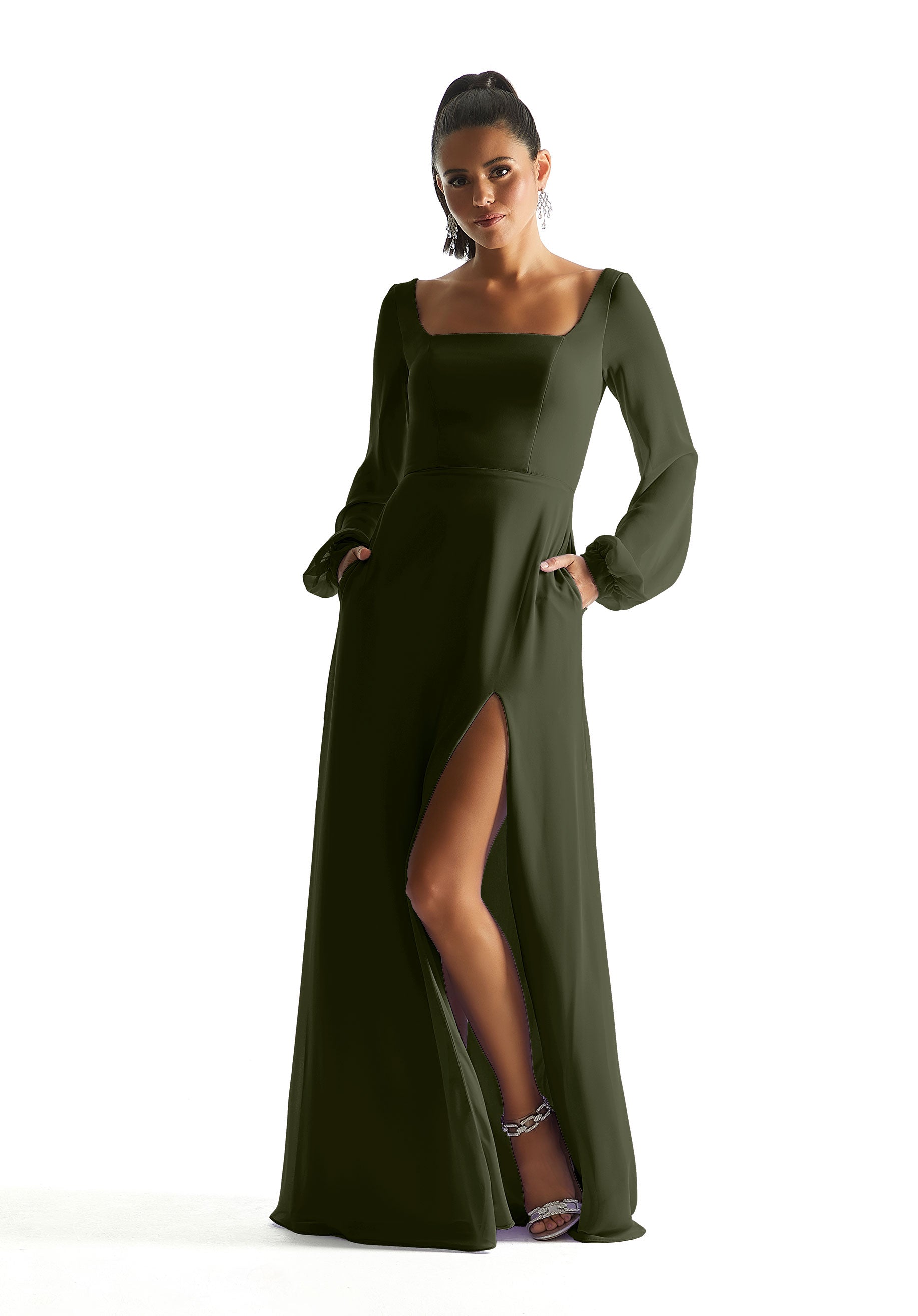 Formal Dresses Formal A Line Long Sleeve Dress MGNY Madeline Gardner New York 21845 Thyme