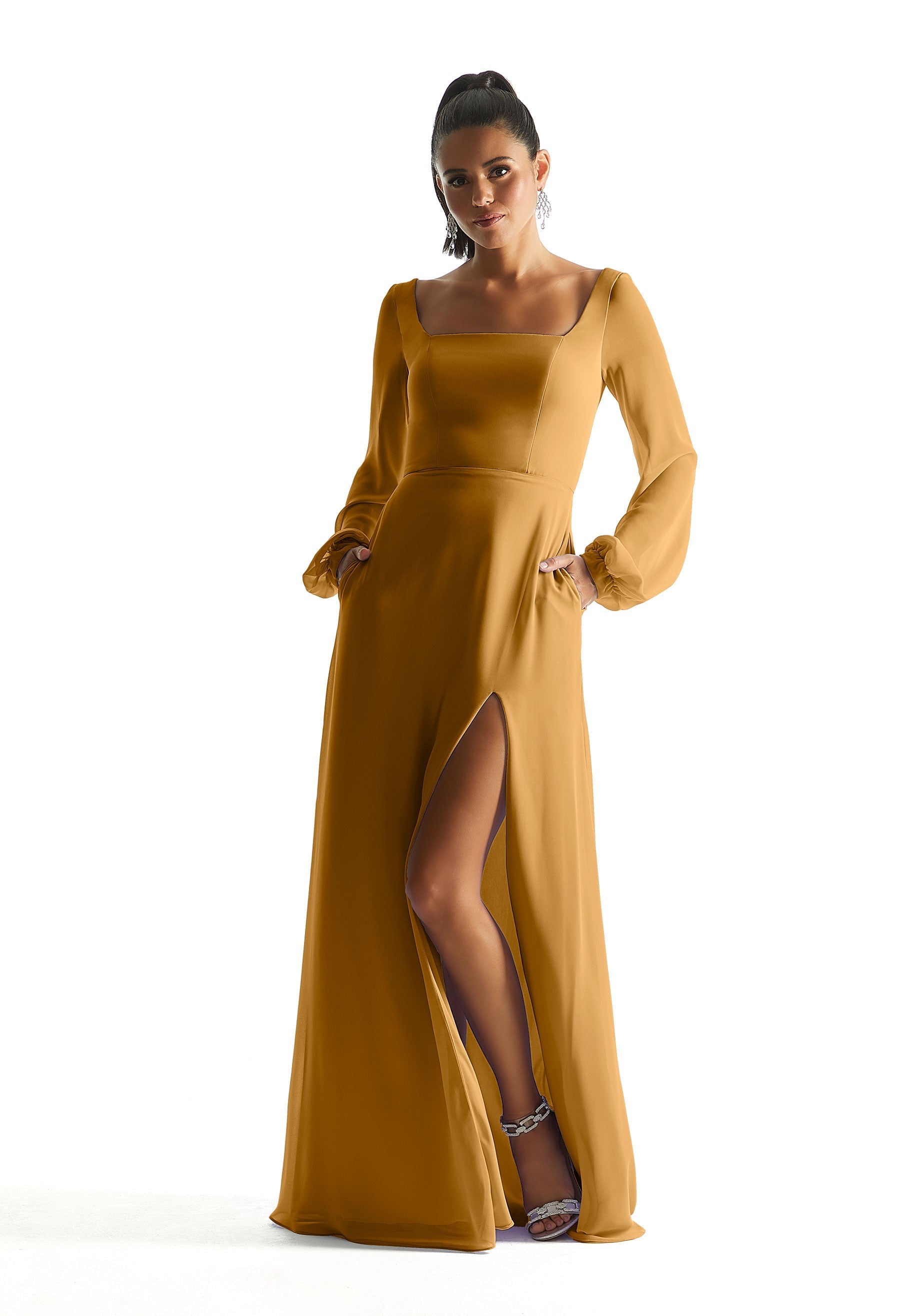 Formal Dresses Long Sleeve A Line Formal Dress MGNY Madeline Gardner New York 21845 Saffron