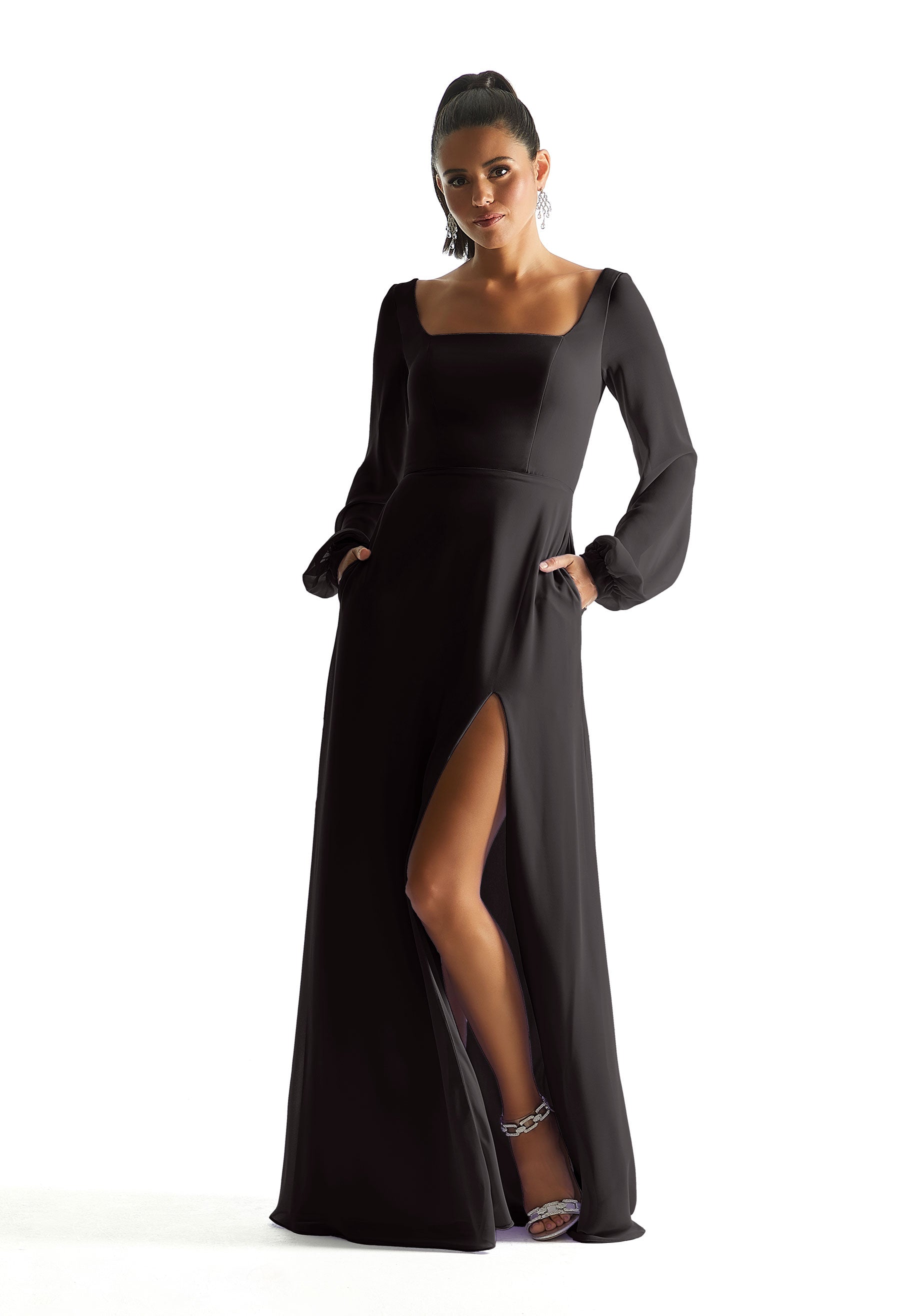 Formal Dresses Formal A Line Long Sleeve Dress MGNY Madeline Gardner New York 21845 Black