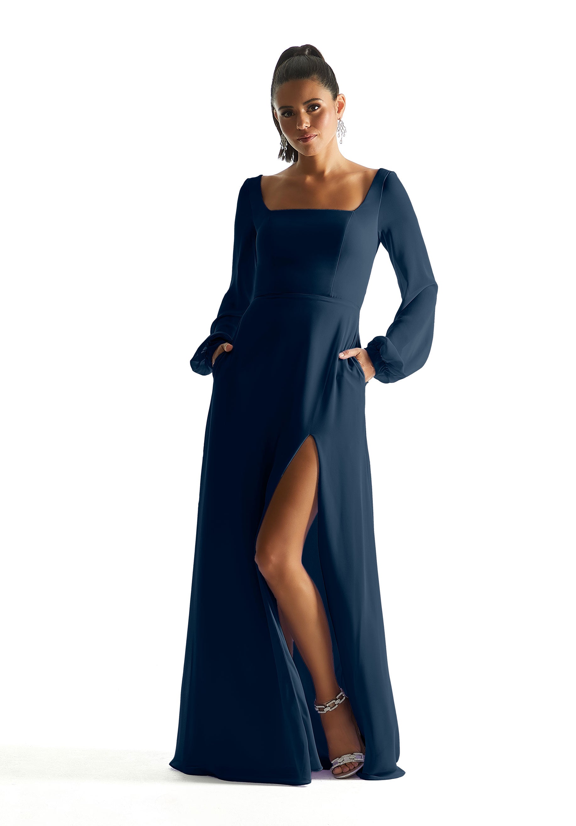 Formal Dresses Long Sleeve Evening Formal Dress MGNY Madeline Gardner New York 21845 Navy
