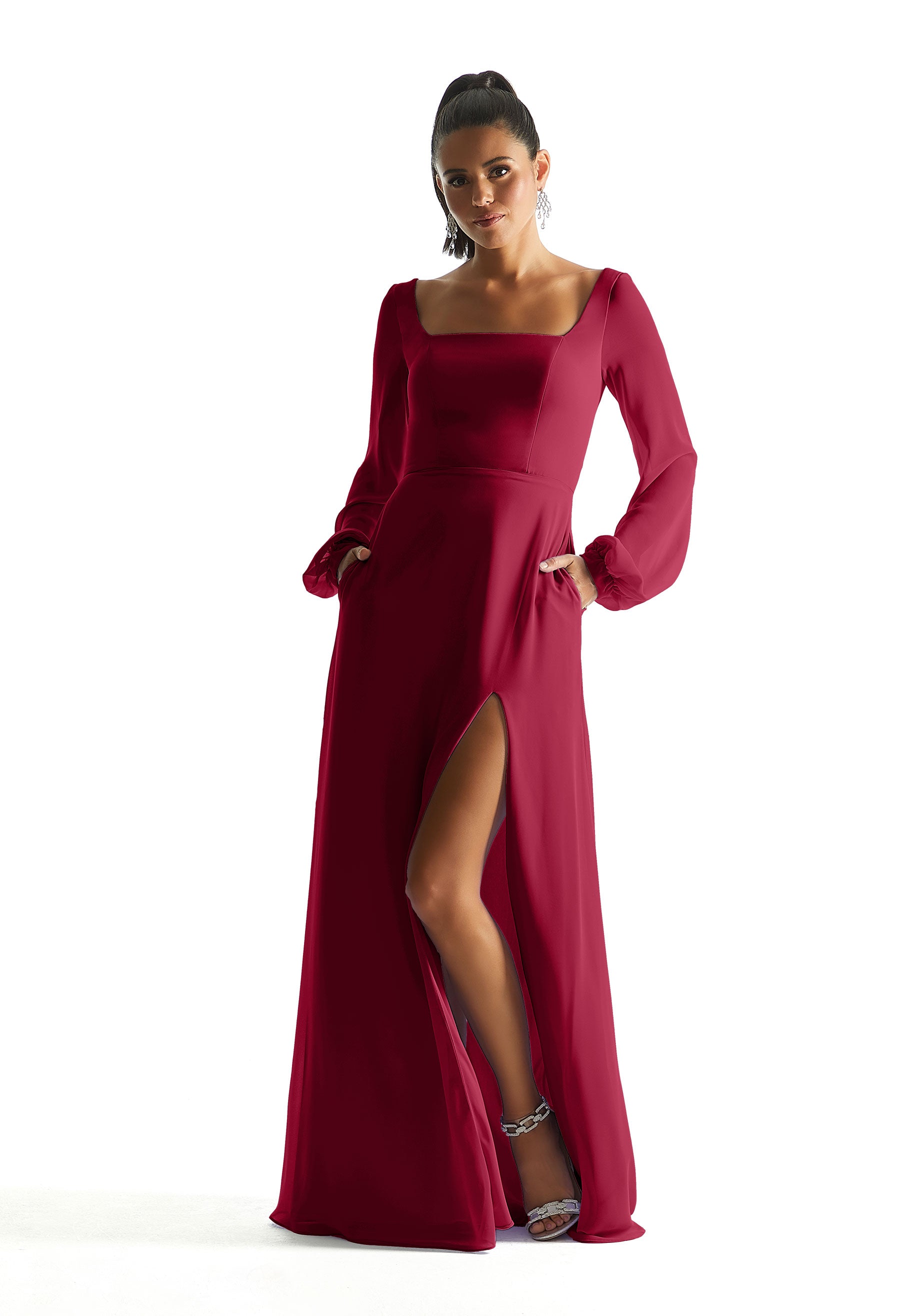 Formal Dresses Formal Long Sleeve A Line Dress MGNY Madeline Gardner New York 21845 Claret