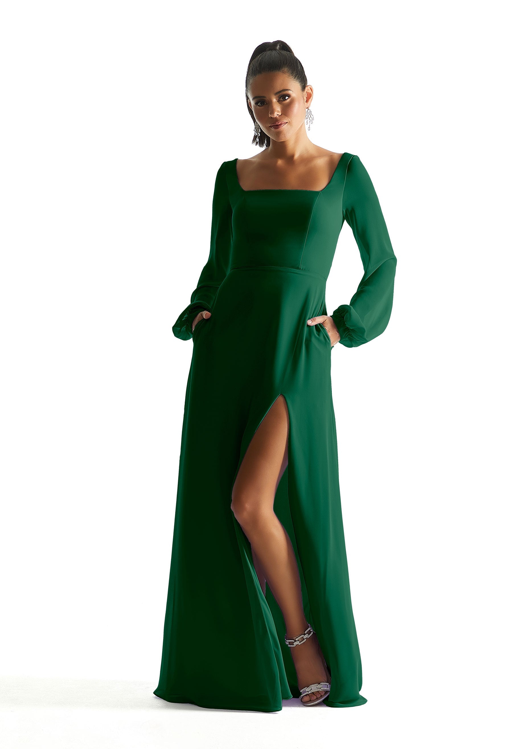 Formal Dresses A Line Formal Long Sleeve Dress MGNY Madeline Gardner New York 21845 Emerald