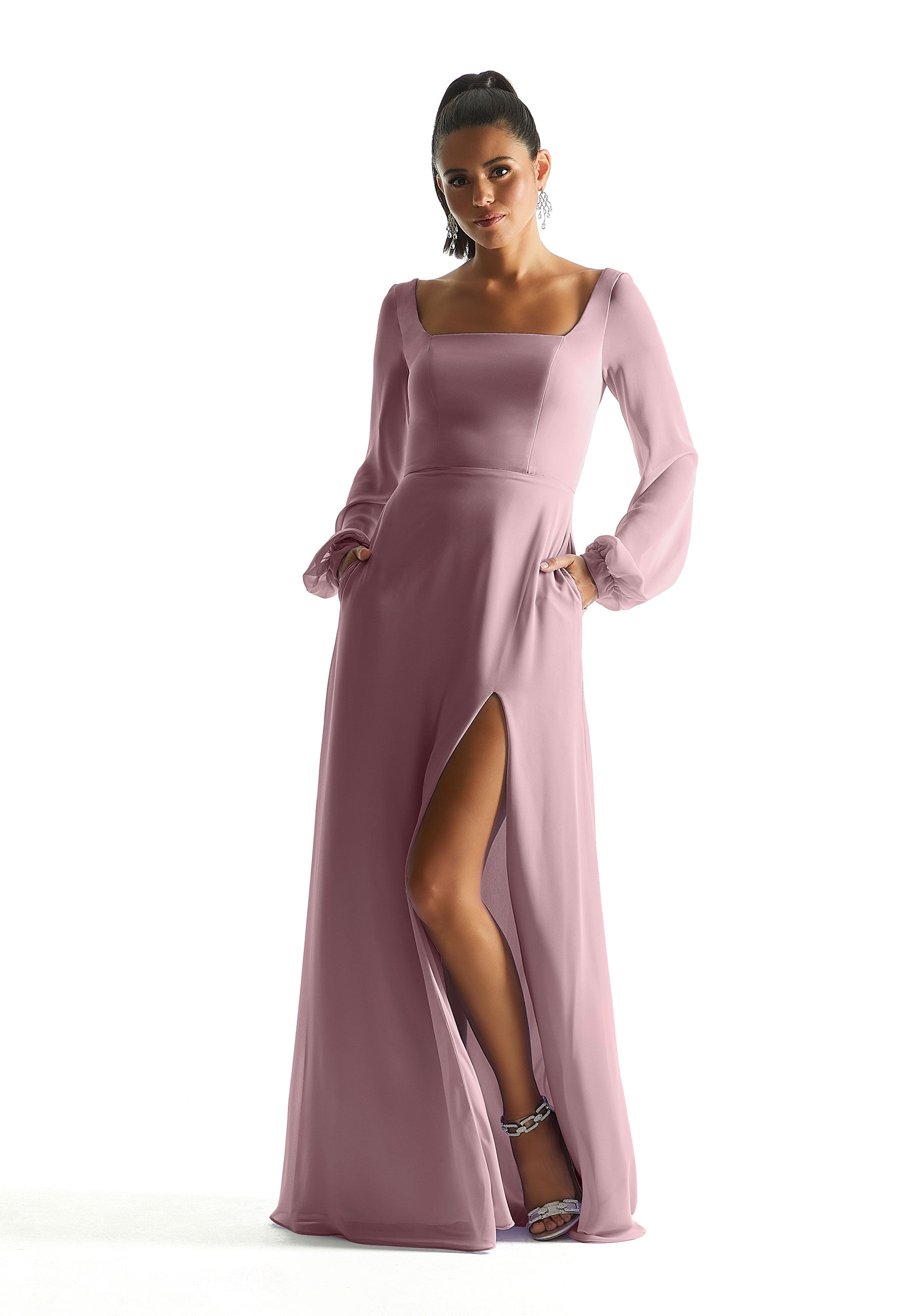 Formal Dresses A Line Formal Long Sleeve Dress MGNY Madeline Gardner New York 21845 French Lilac