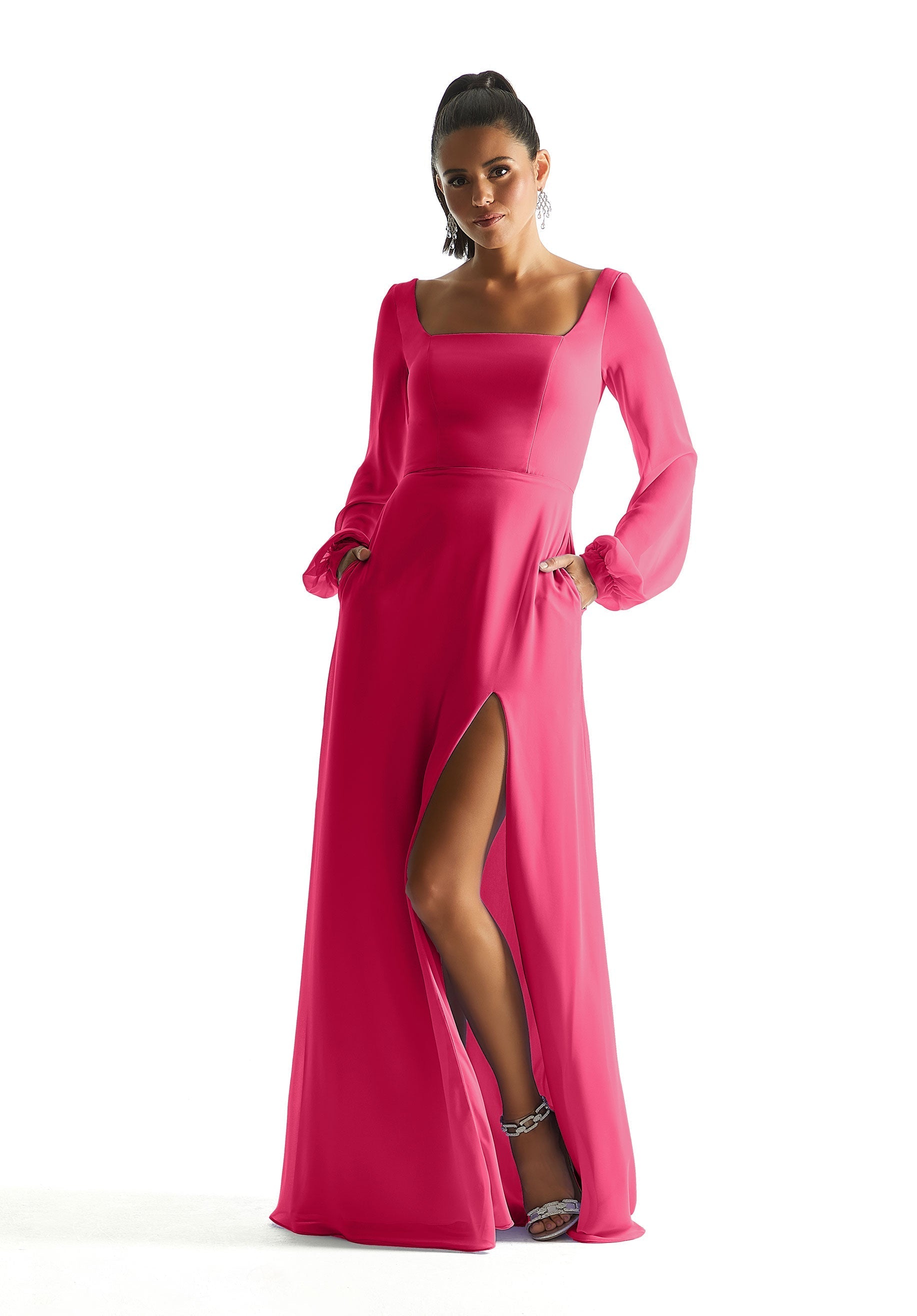 Formal Dresses Formal A Line Long Sleeve Dress MGNY Madeline Gardner New York 21845 Berry