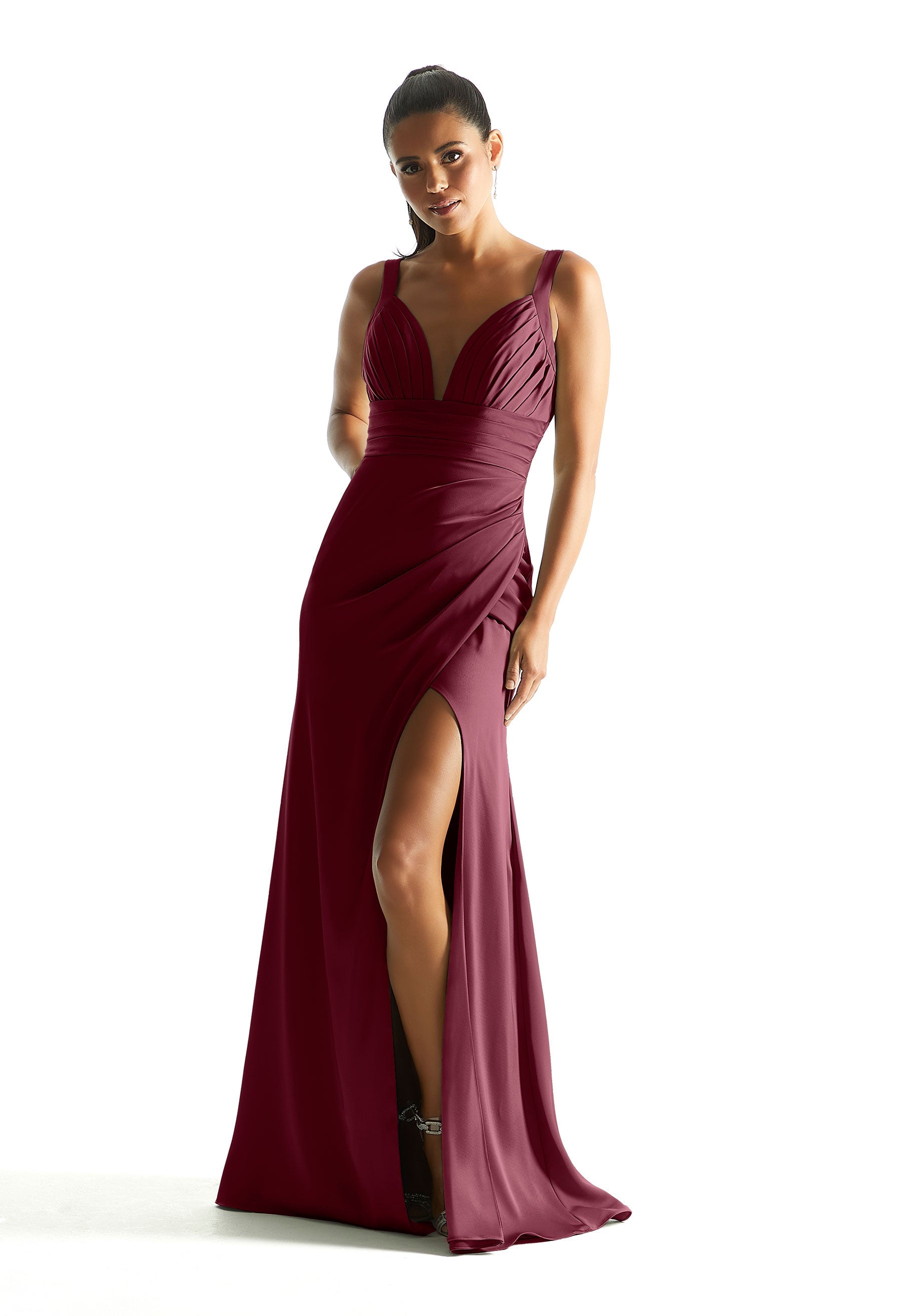 Formal Dresses Long Formal Pleated Dress MGNY Madeline Gardner New York 21846 Bordeaux