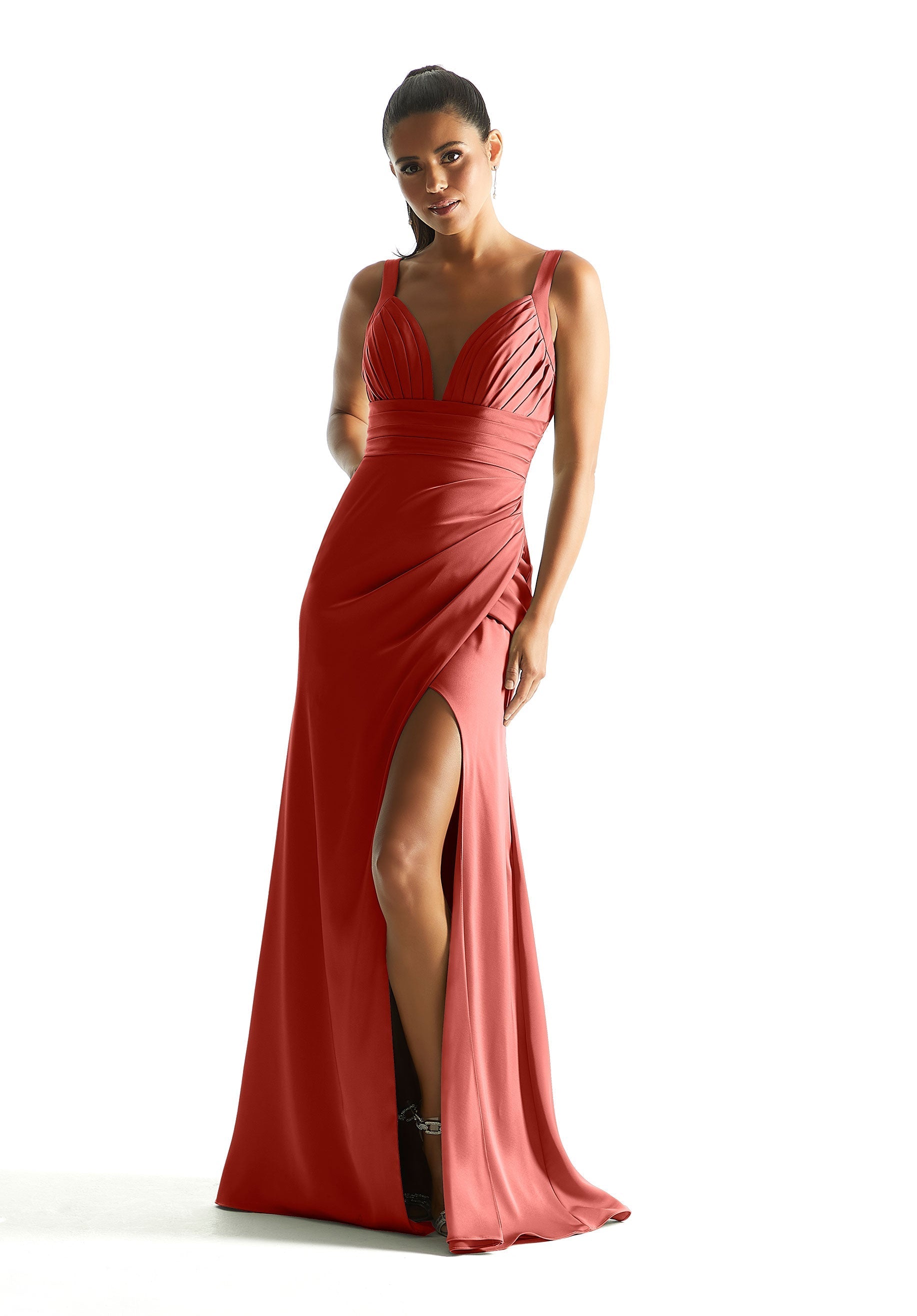 Formal Dresses Long Formal Pleated Dress MGNY Madeline Gardner New York 21846 Terra Cotta