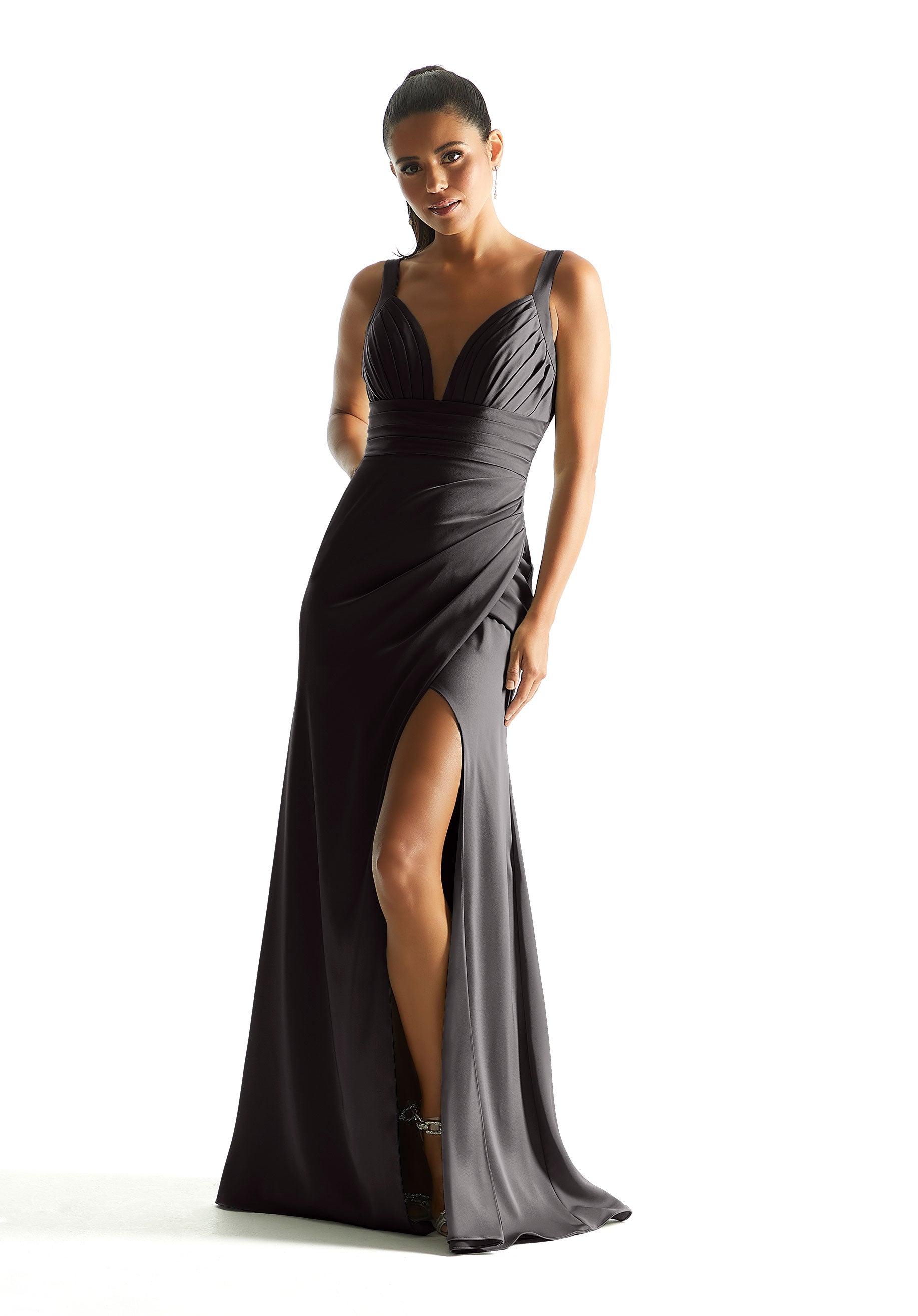 Formal Dresses Long Formal Pleated Dress MGNY Madeline Gardner New York 21846 Black