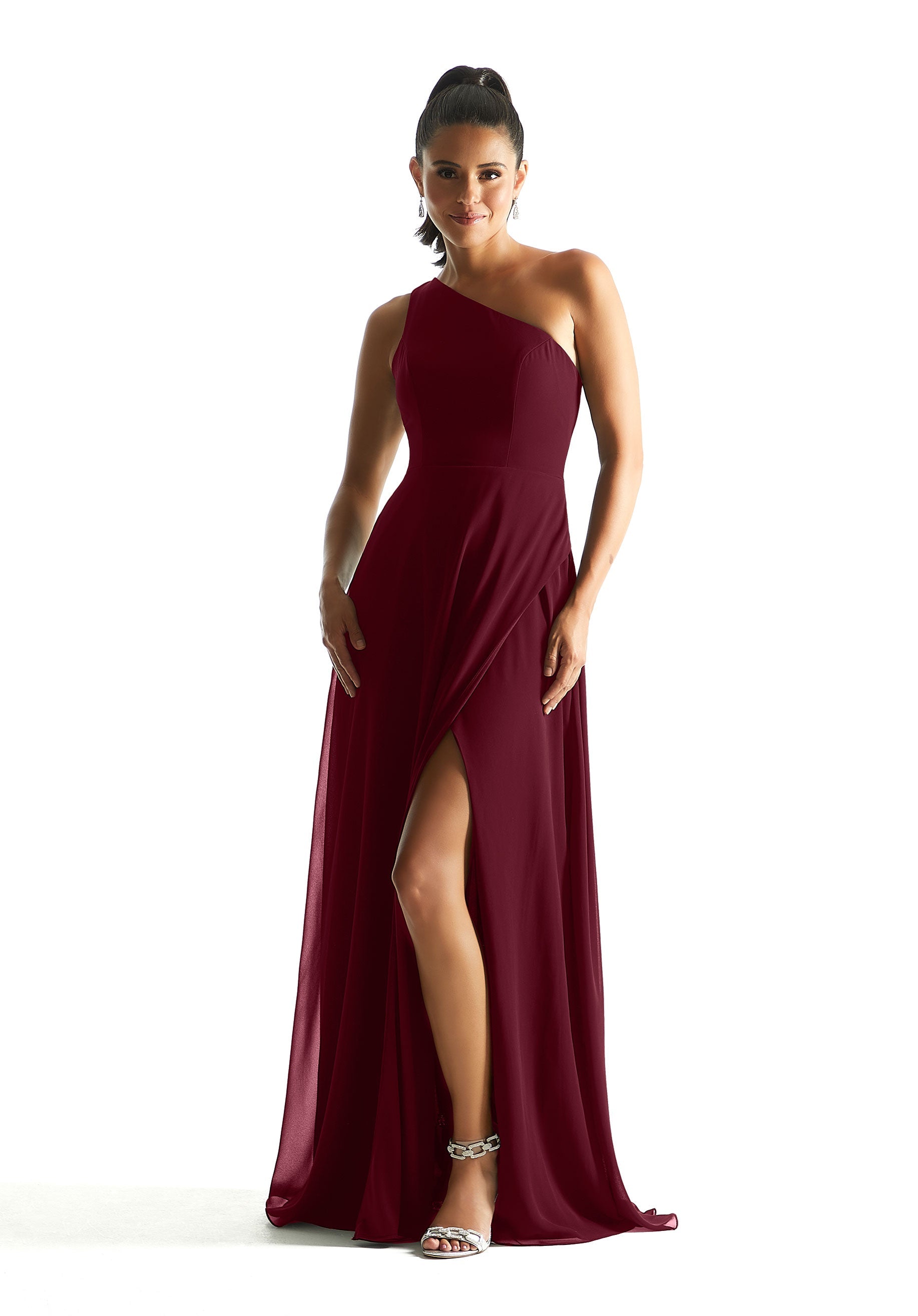 Formal Dresses Slit A Line Long Formal Evening Dress MGNY Madeline Gardner New York 21851 Bordeaux