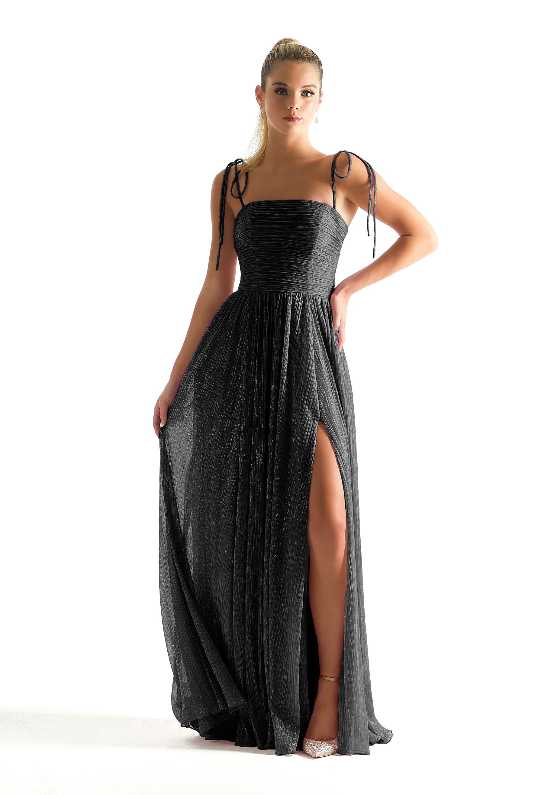 Prom Dresses Glitter Formal Long Pleated Prom Dress Black