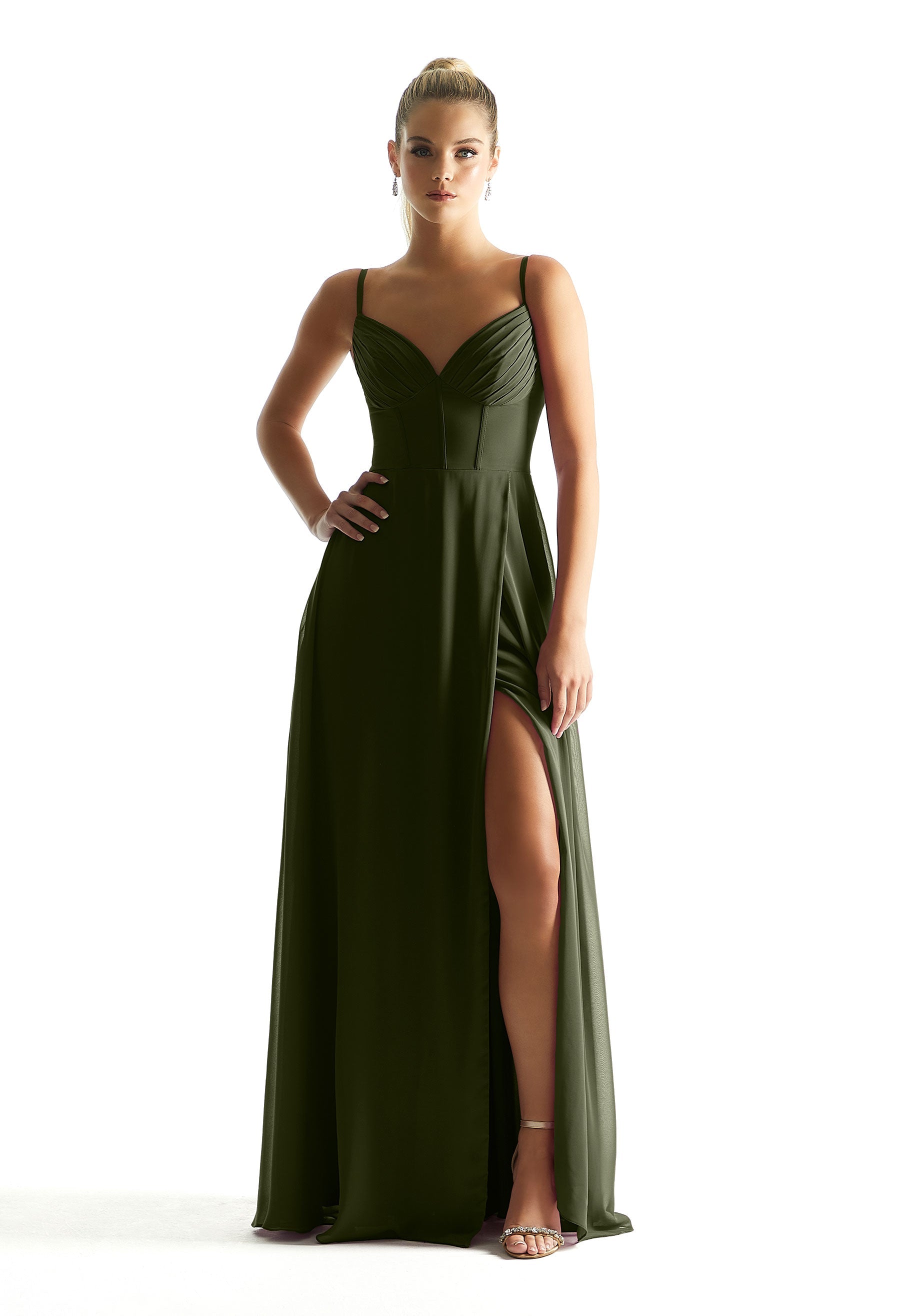 Formal Dresses Long Formal Pleated Corset A Line Dress MGNY Madeline Gardner New York 21853 Thyme