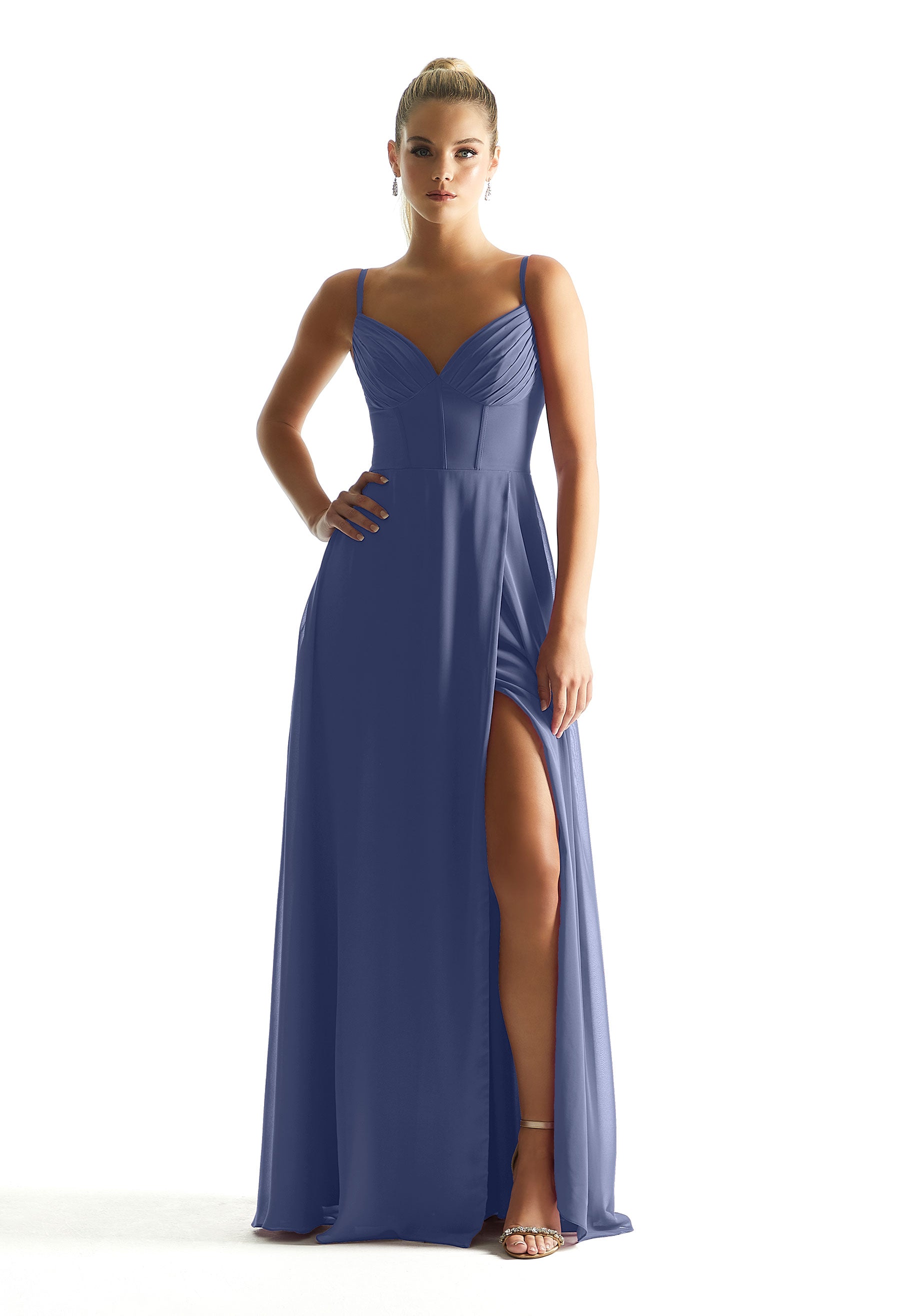 Formal Dresses Long Formal Pleated A Line Corset Dress MGNY Madeline Gardner New York 21853 Dusk