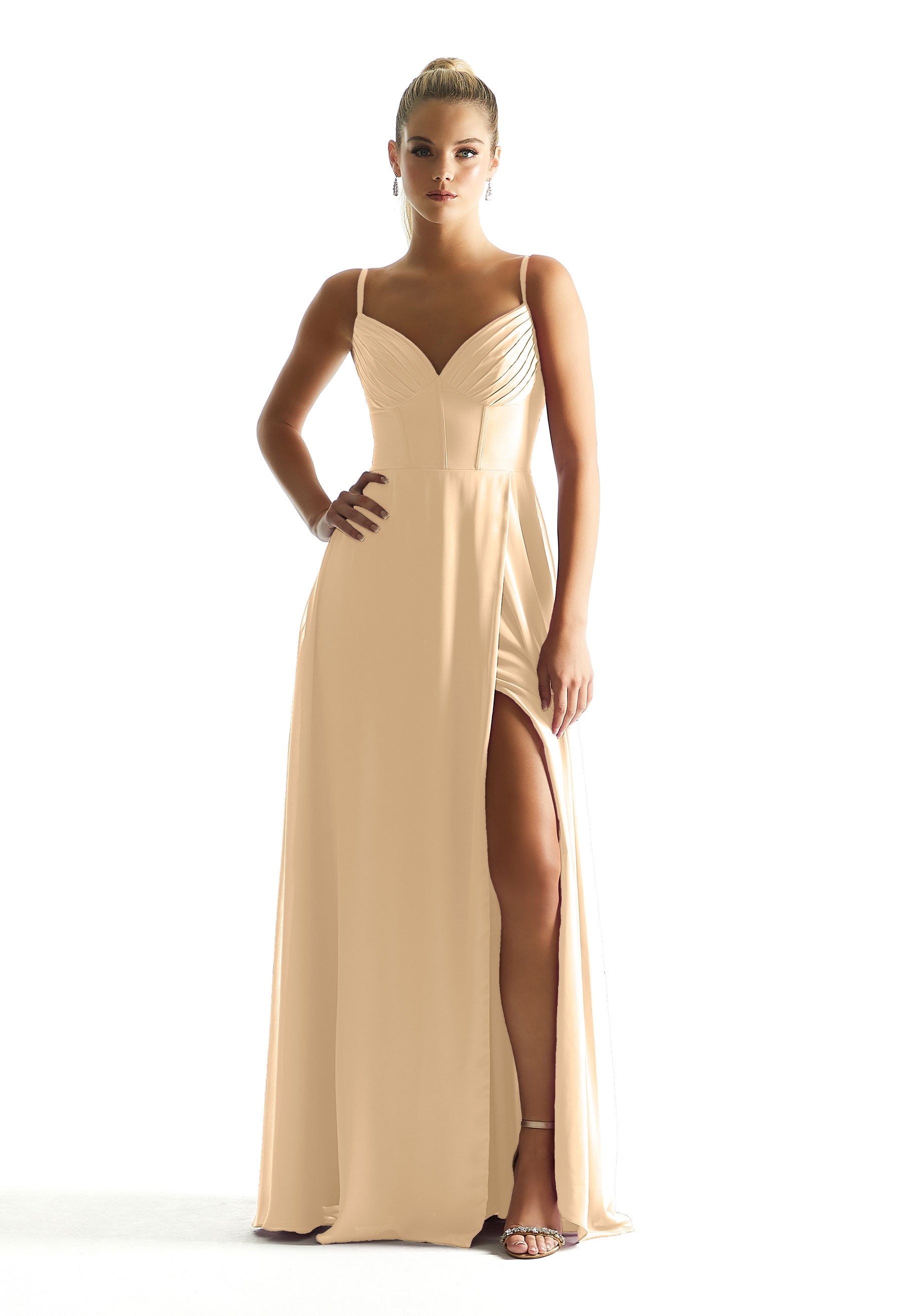 Formal Dresses Long Formal Pleated A Line Corset Dress MGNY Madeline Gardner New York 21853 Buttercream