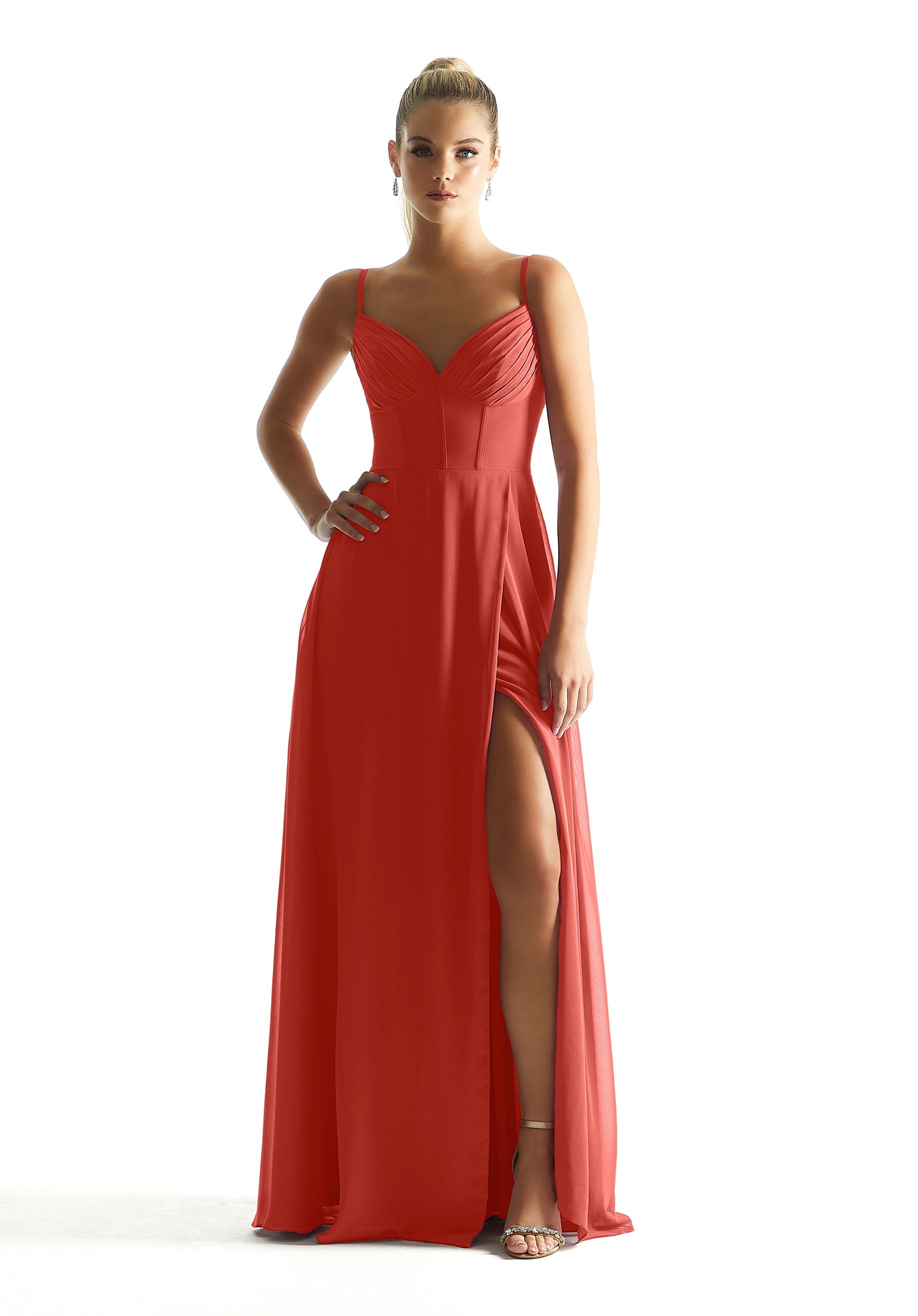 Formal Dresses Long Formal A Line Pleated Corset Dress MGNY Madeline Gardner New York 21853 Cinnamon