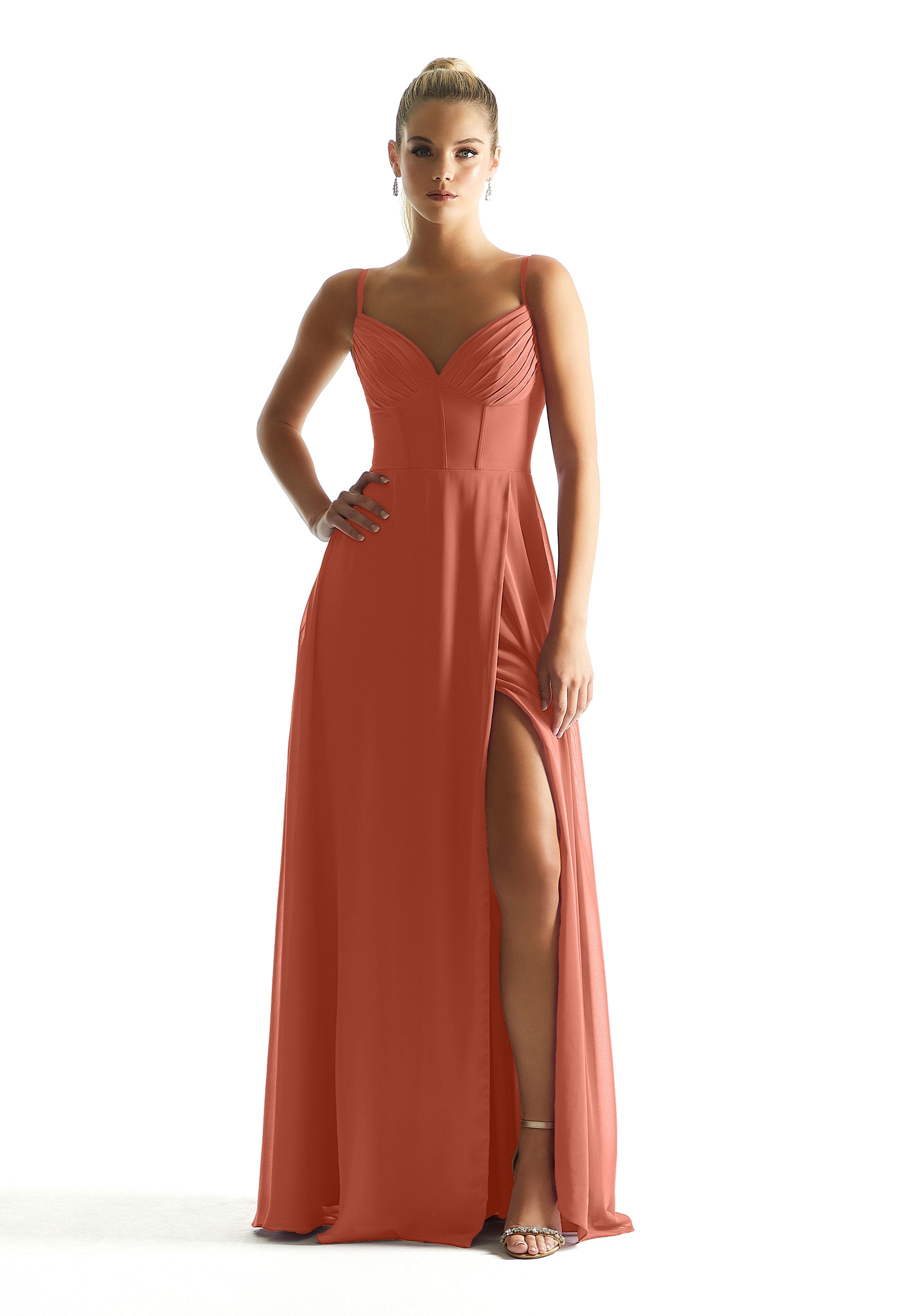 Formal Dresses Long Pleated Formal Corset A Line Dress MGNY Madeline Gardner New York 21853 Spice