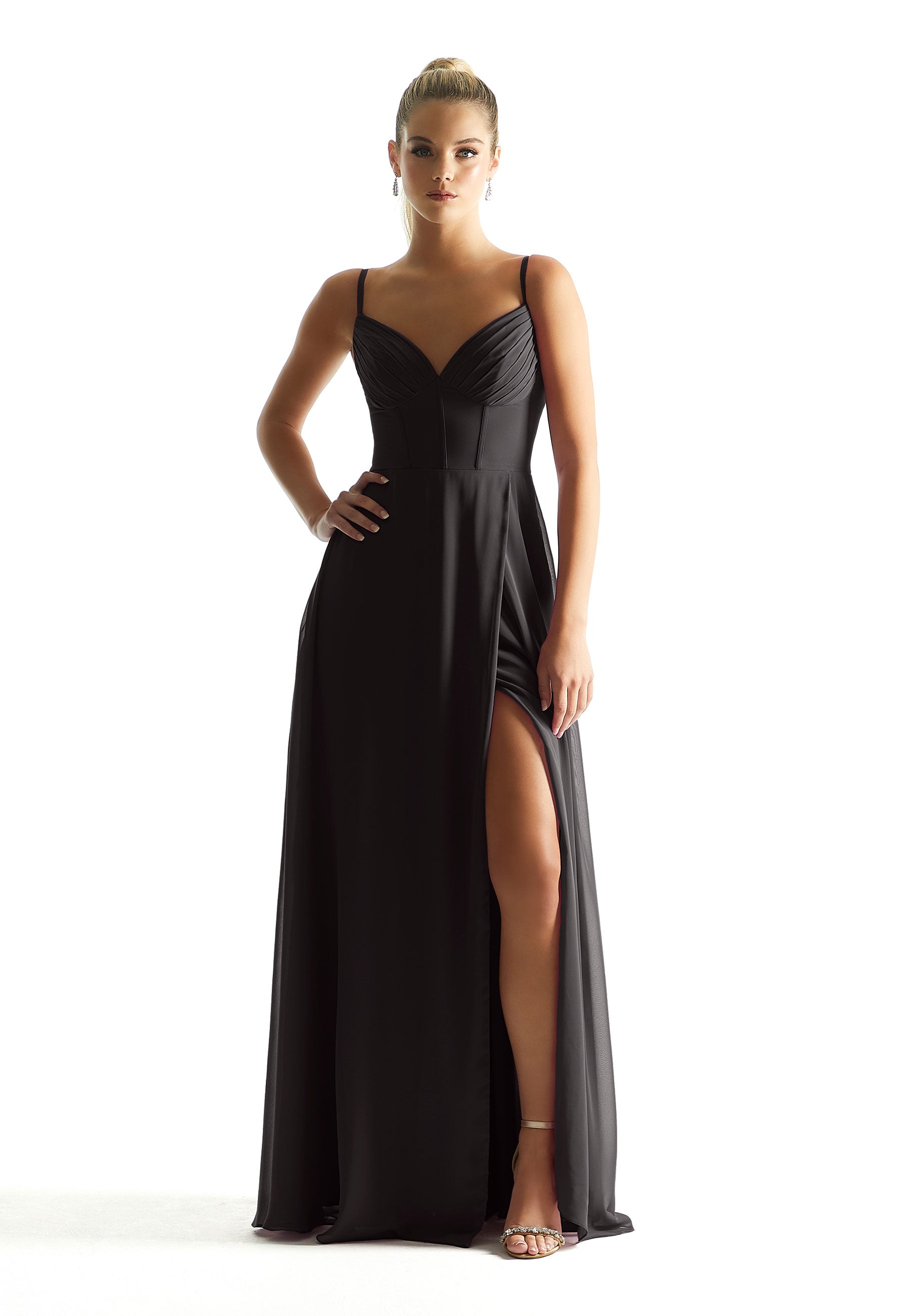 Formal Dresses Long Formal Pleated Corset A Line Dress MGNY Madeline Gardner New York 21853 Black