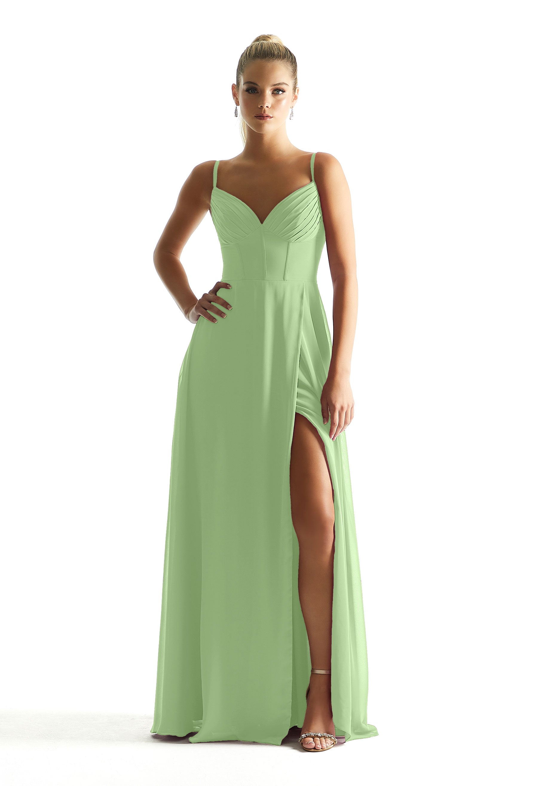 Formal Dresses Long Pleated Formal A Line Corset Dress MGNY Madeline Gardner New York 21853 Sage