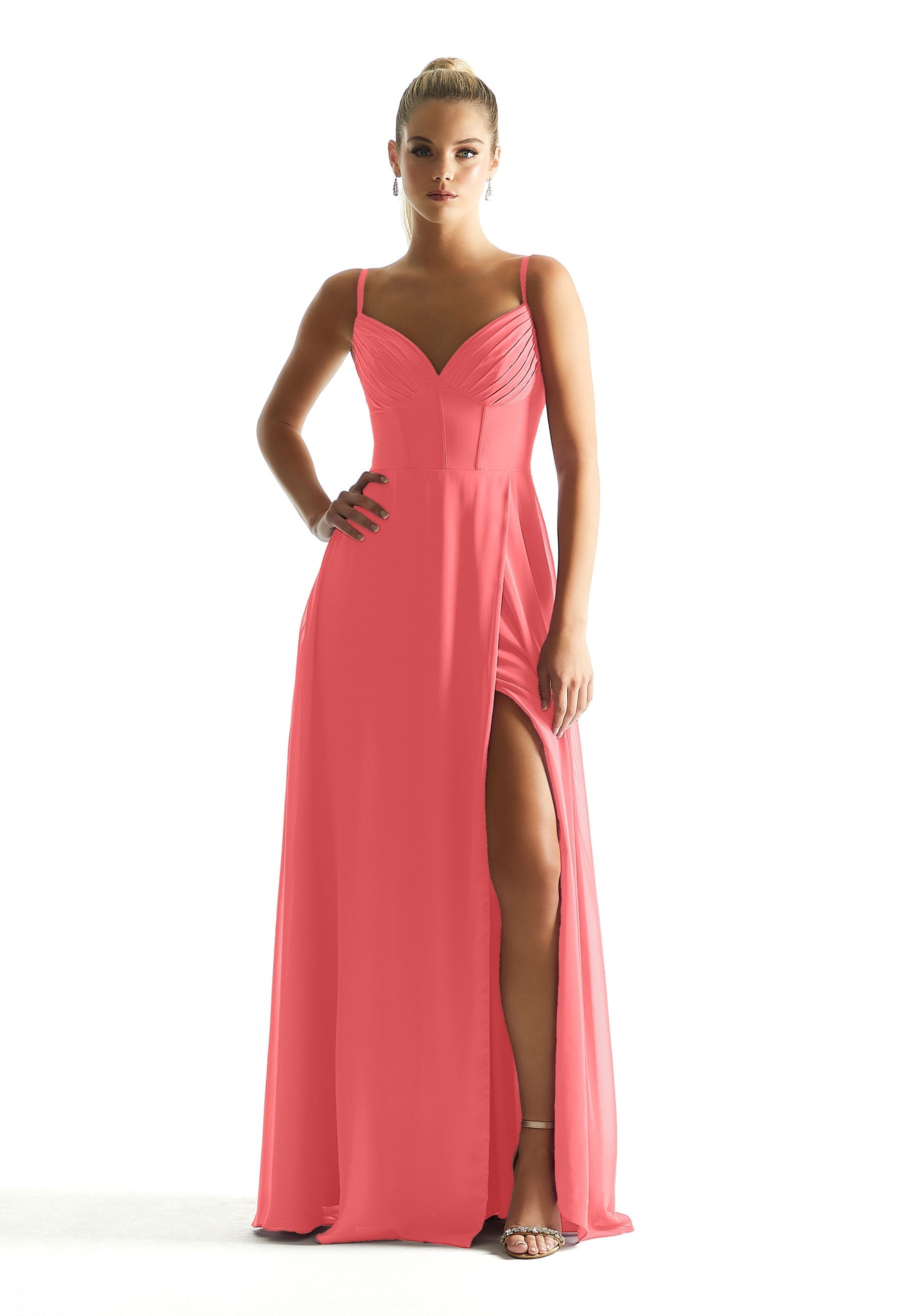 Formal Dresses Long Formal Pleated A Line Corset Dress MGNY Madeline Gardner New York 21853 Cantaloupe