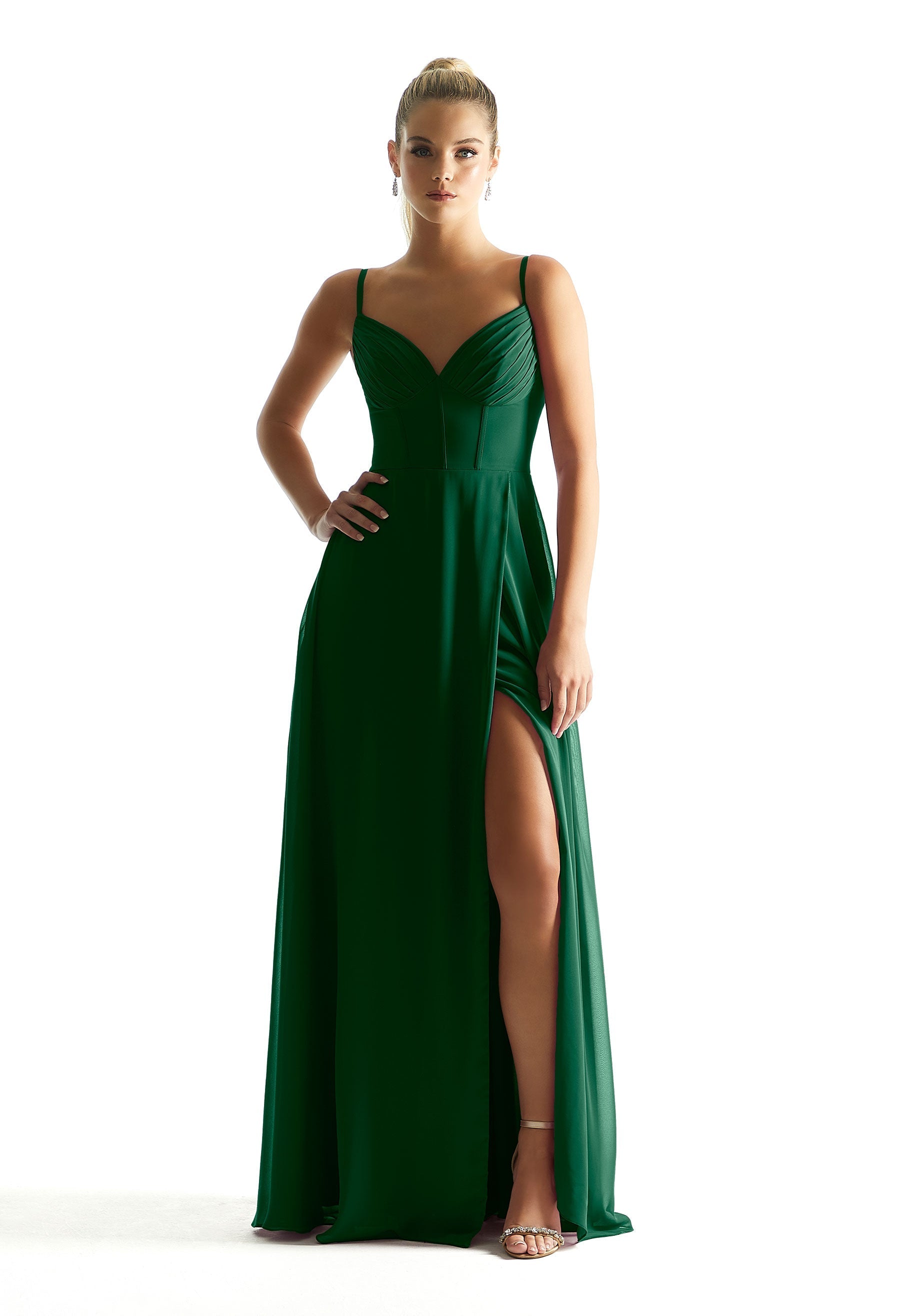 Formal Dresses Long Formal Corset Pleated A Line Dress MGNY Madeline Gardner New York 21853 Emerald