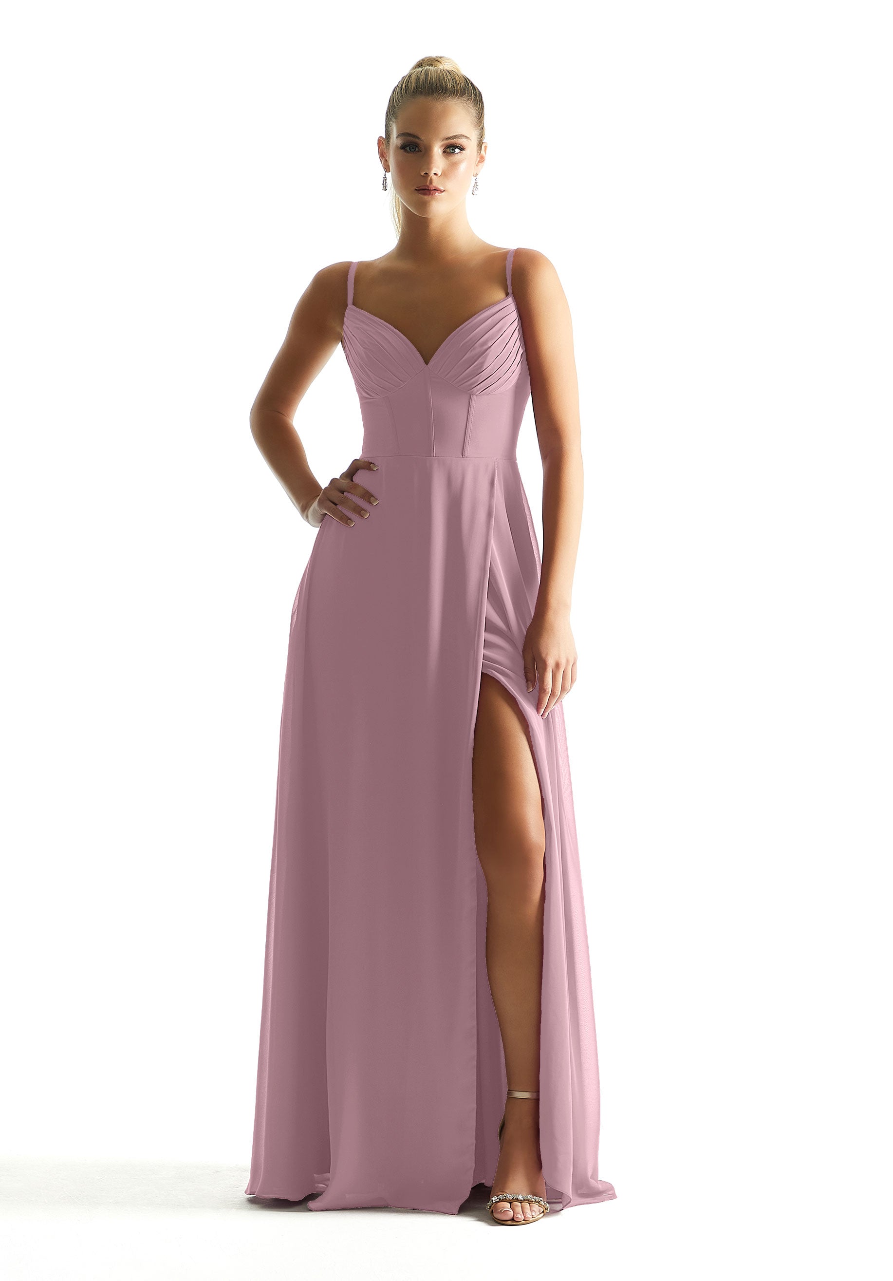 Formal Dresses Long Formal Corset Pleated A Line Dress MGNY Madeline Gardner New York 21853 French Lilac