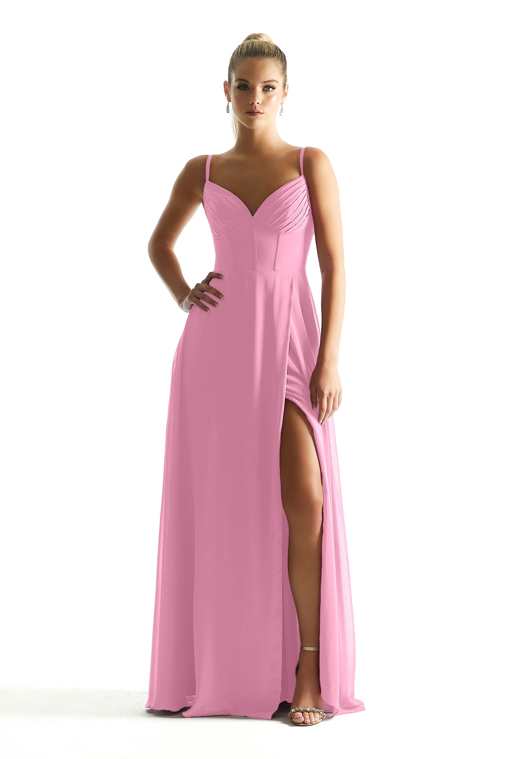 Formal Dresses Long Pleated Formal A Line Corset Dress MGNY Madeline Gardner New York 21853 Peony