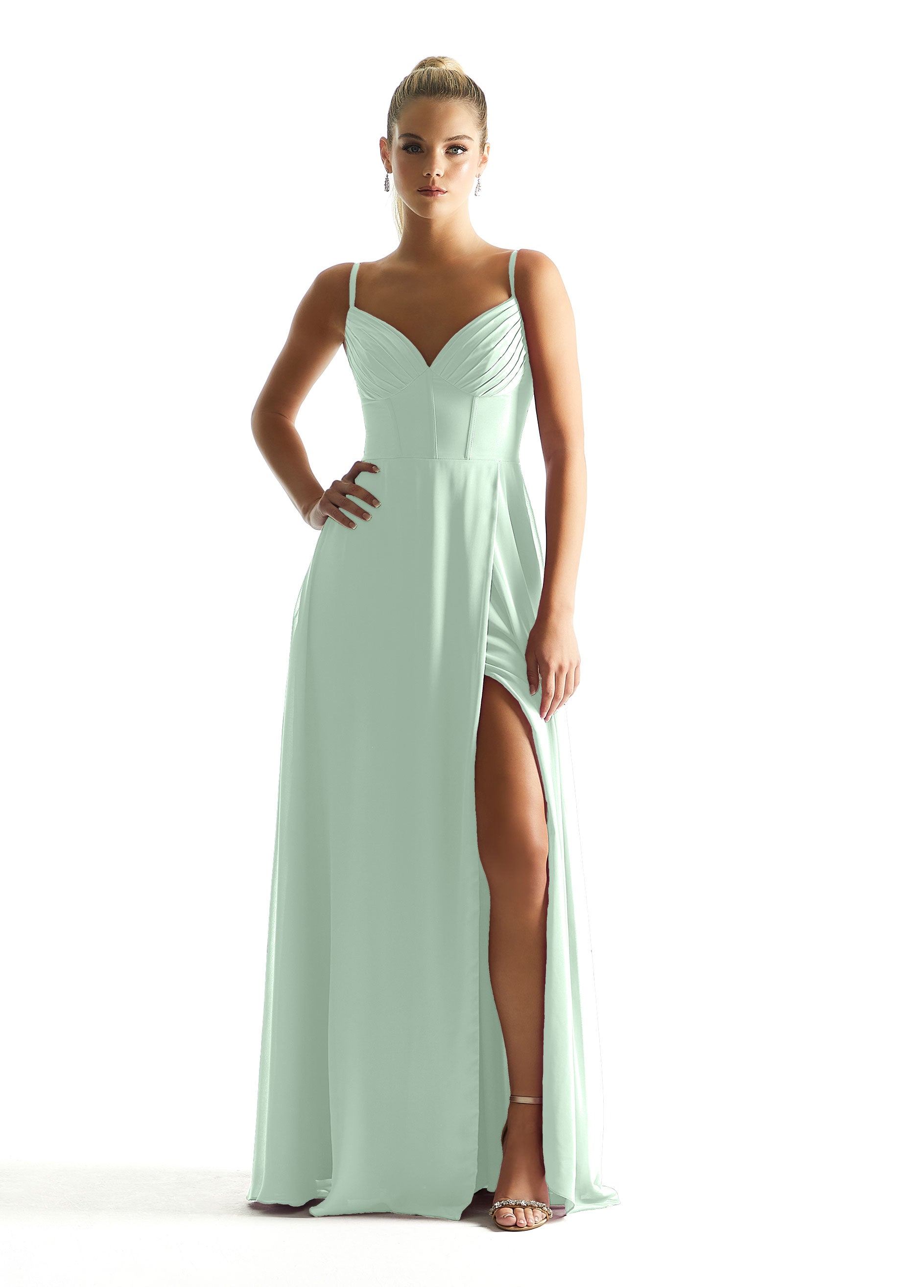 Formal Dresses Long Pleated Formal A Line Corset Dress MGNY Madeline Gardner New York 21853 Sea Glass