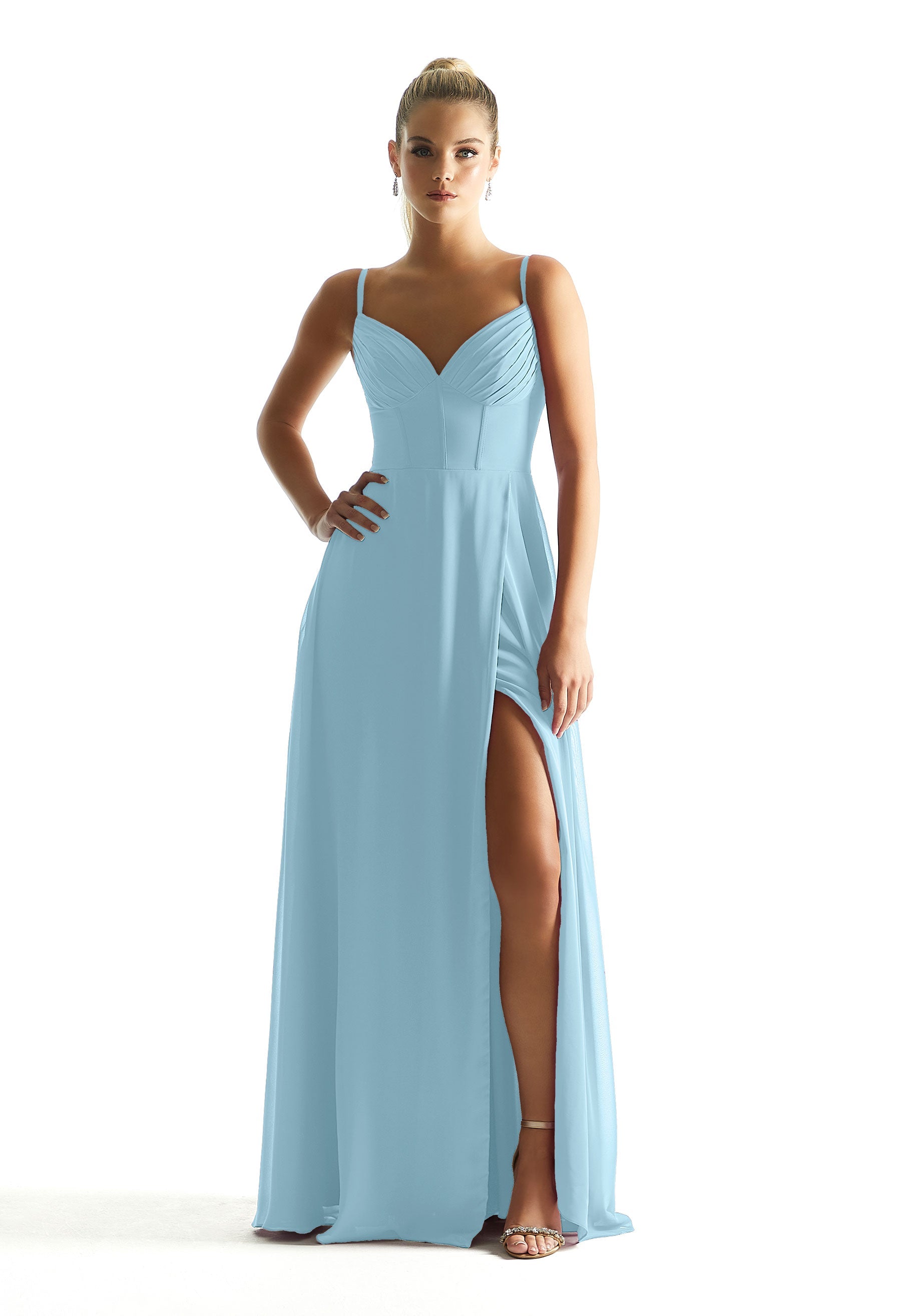 Formal Dresses Long Pleated Formal A Line Corset Dress MGNY Madeline Gardner New York 21853 Sky