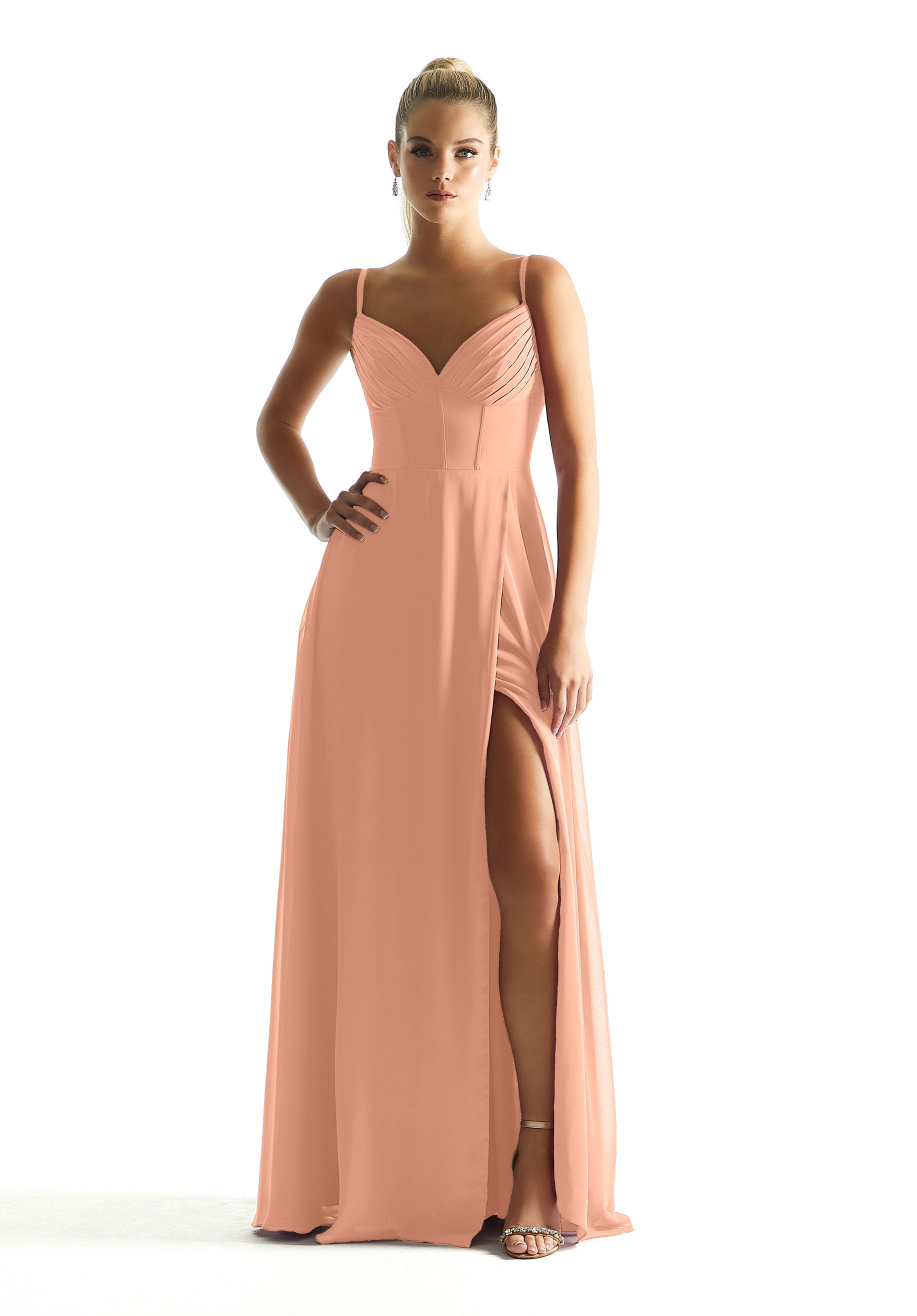 Formal Dresses Long Formal A Line Pleated Corset Dress MGNY Madeline Gardner New York 21853 Blush