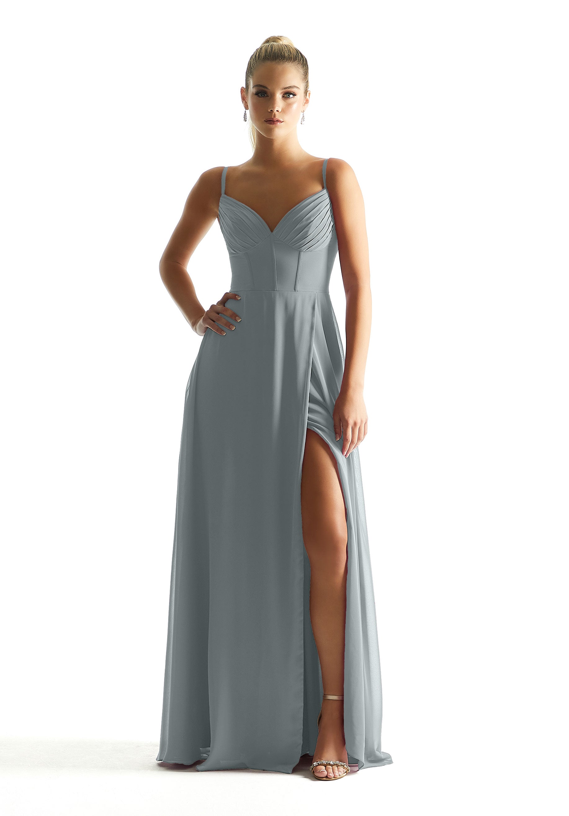 Formal Dresses Long Formal A Line Corset Pleated Dress MGNY Madeline Gardner New York 21853 Dove