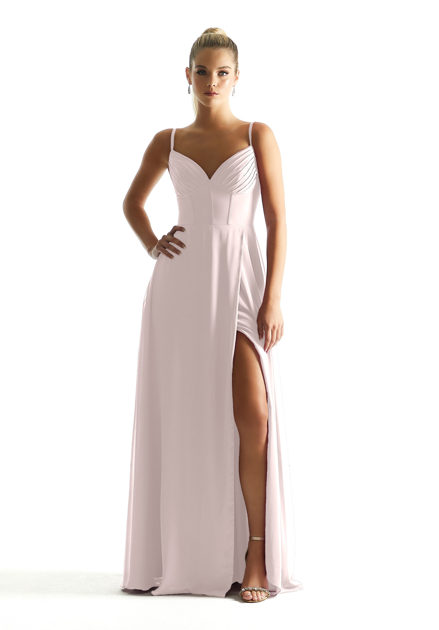 Formal Dresses Long Formal A Line Corset Pleated Dress MGNY Madeline Gardner New York 21853 Dew Drop