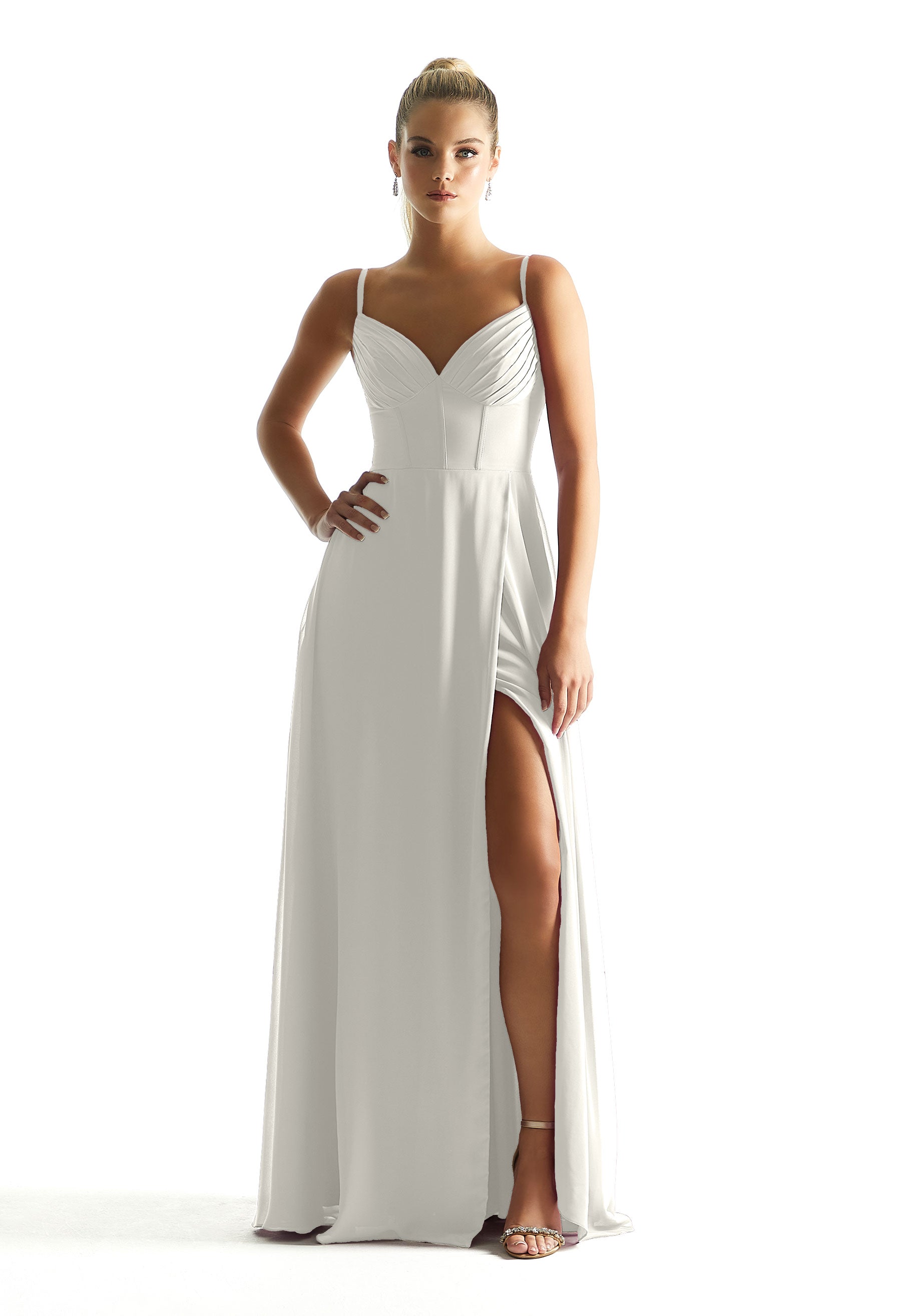 Wedding Dresses Long Corset Bridal Pleated Wedding Dress MGNY Madeline Gardner New York 21853 Ivory