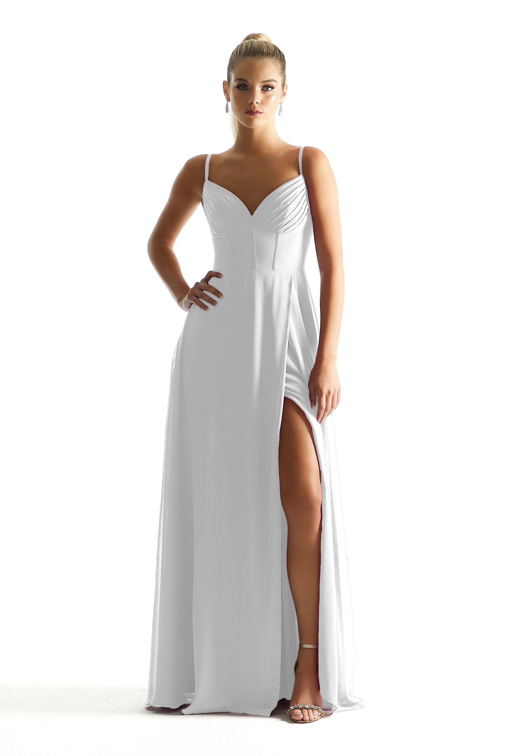 Wedding Dresses Long Corset Bridal Pleated Wedding Dress MGNY Madeline Gardner New York 21853 White